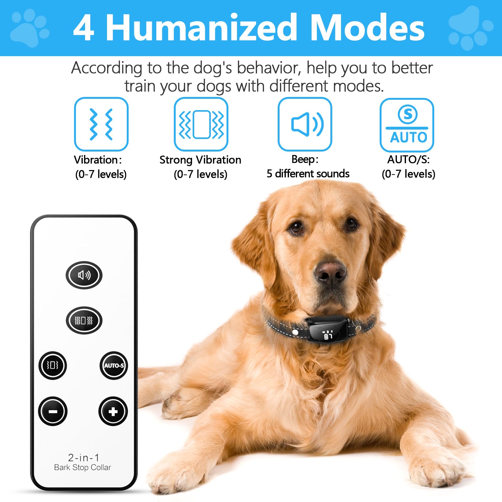 **No Shock Dog Bark Collar with Remote – 7 Adjustable Sensitivity Beep & Vibration Modes, IPX7 Waterproof Training Collar for Small, Medium & Large Dogs – Indoor & Outdoor Use for Home, Park & Travel**