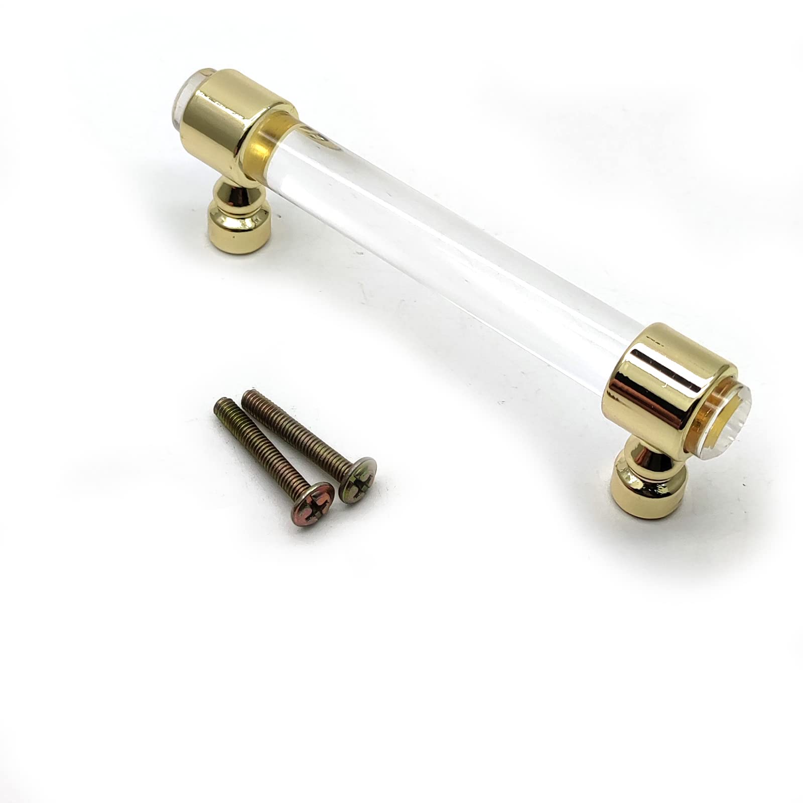 Modern Gold & Acrylic T-Shape Cabinet Handles - 5 Inch Hole to Hole, Round Base Drawer Pulls with Screws (1 Pack) - Perfect for Kitchen Cabinets, Bathroom Vanities & Furniture Upgrades