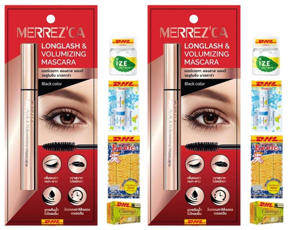 Merrezca Longlash & Volumizing Mascara 6.5g - Lengthening & Thickening Waterproof Mascara | Secret Fragrant Milk Body Lotion 300ml - Hydrating & Nourishing | Perfect for Daily Makeup & Skincare Routine | Fast DHL Shipping