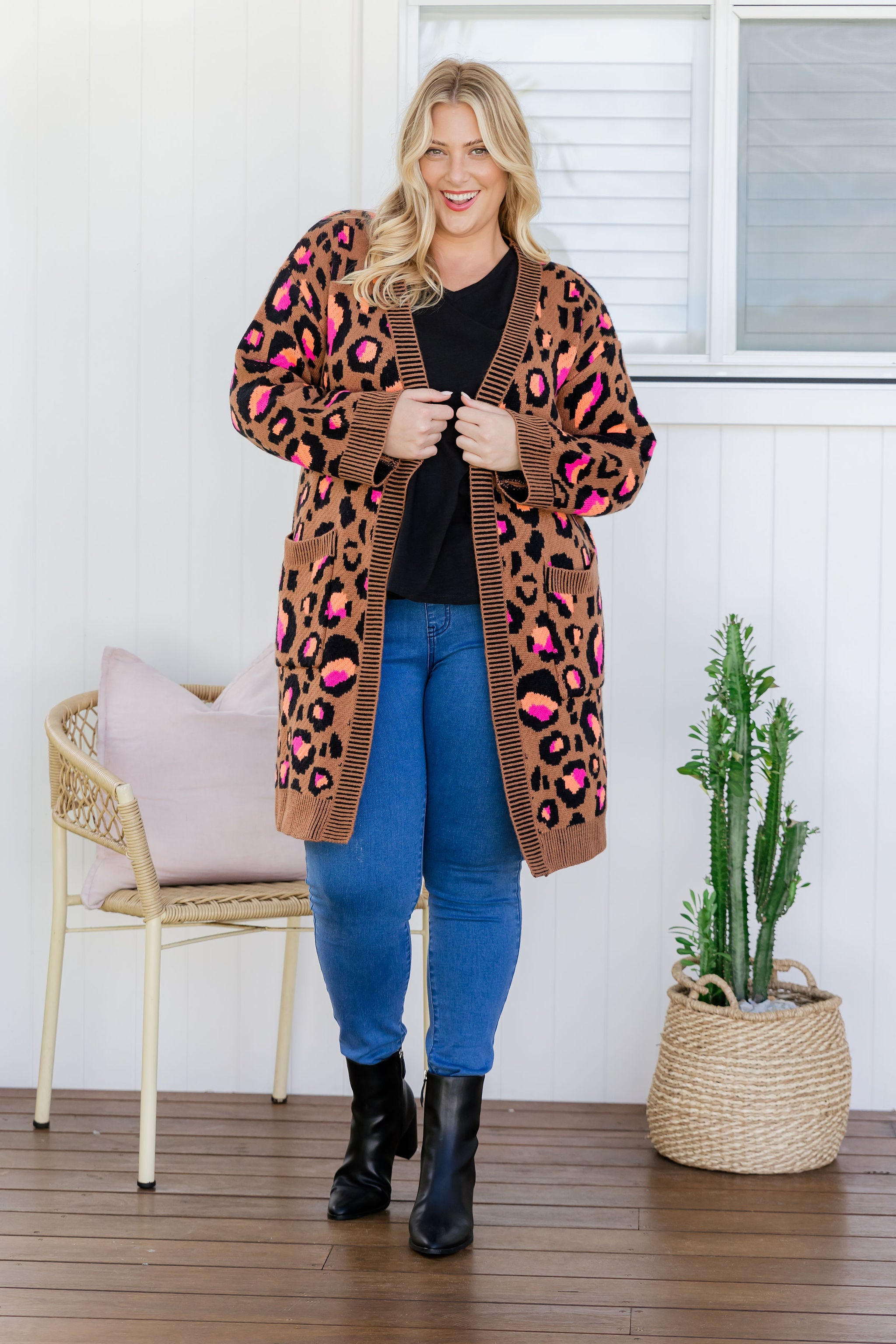 Kasey Rainbow Darcy Cardi - Bronze Leopard Print Women's Cardigan Sweater for Casual Wear, Office & Date Night Outfits
