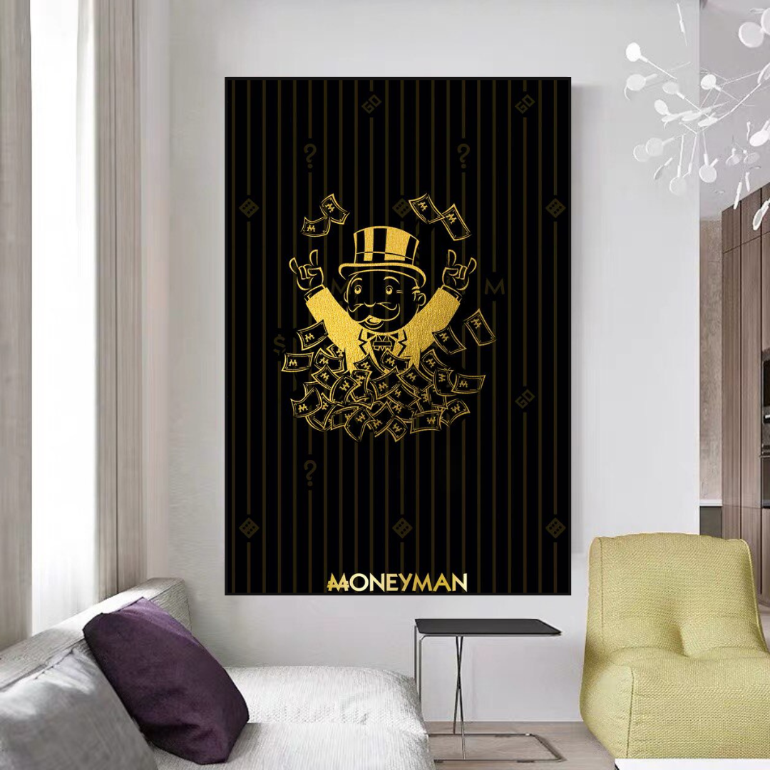 Alec Monopoly Money Man Dollar Bills Art Print - Unique Wall Decor for Home, Office & Gamer Room - Perfect Gift for Art Collectors & Street Art Lovers