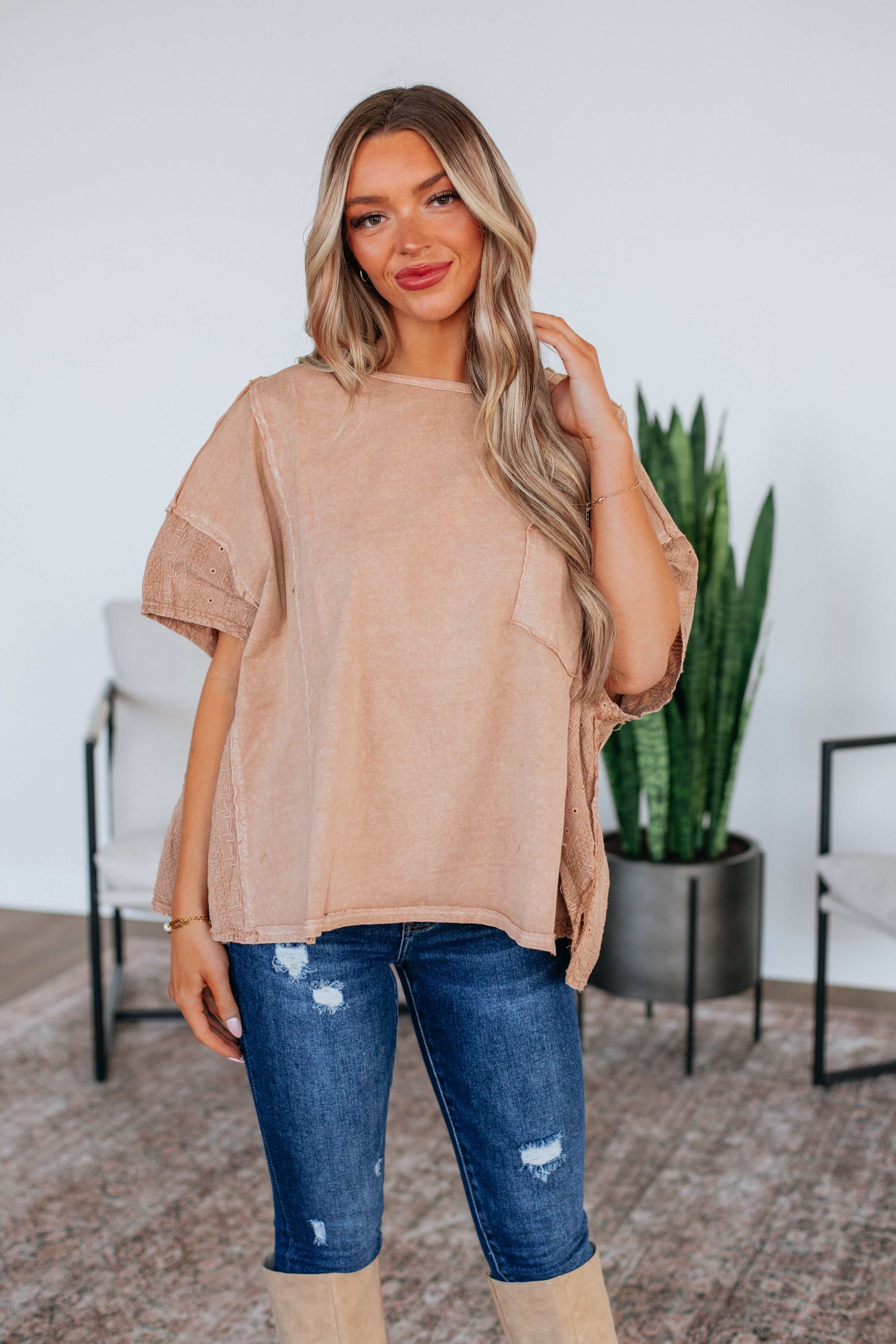 Jacksy Oversized Top Light Camel - Stylish Loose Fit Blouse for Women | Perfect for Casual Outings, Layering & Everyday Wear