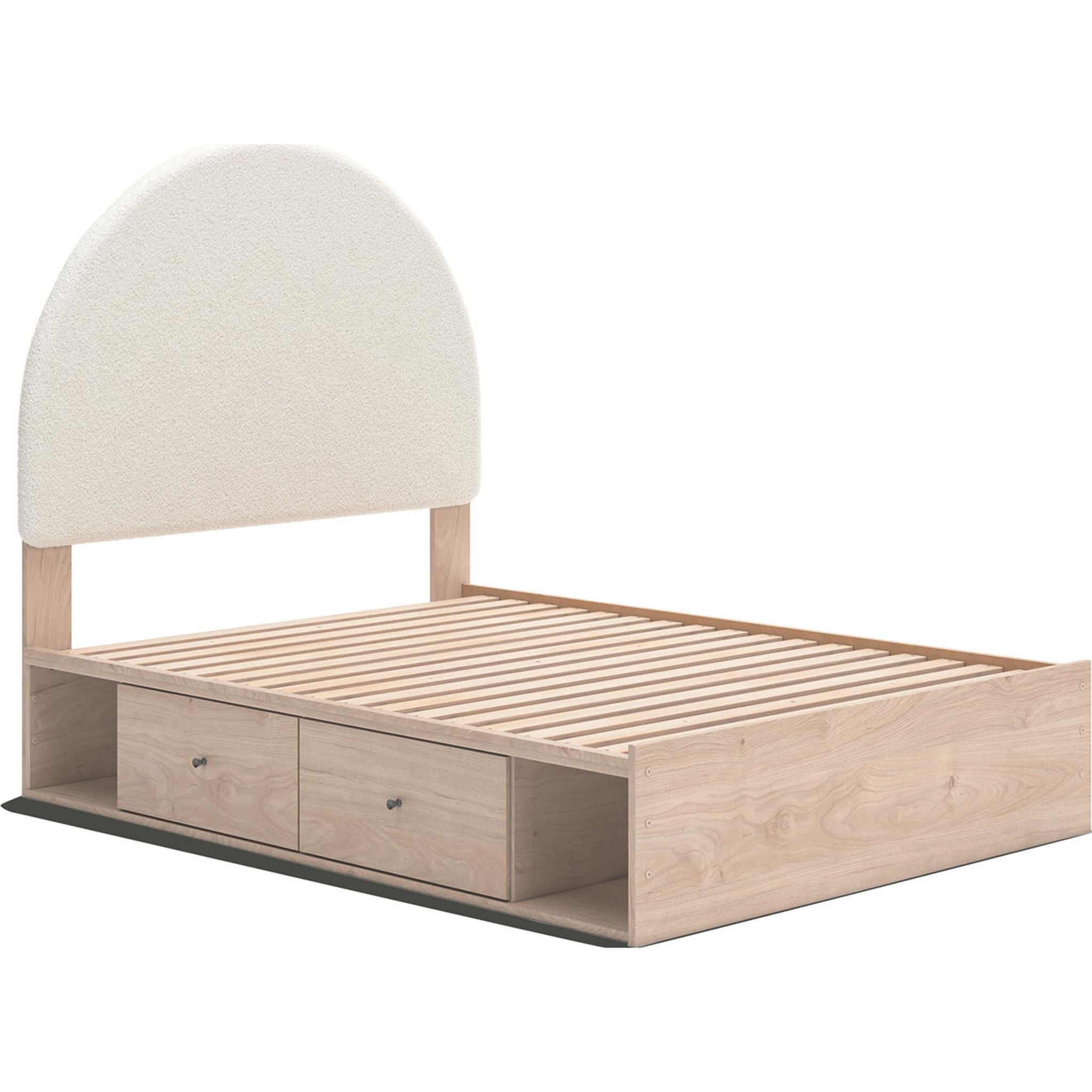 Arloster Modern Platform Bed Frame with 2 Storage Drawers - Tan & White Finish | Queen Size Bed with Underbed Storage for Small Spaces & Apartments