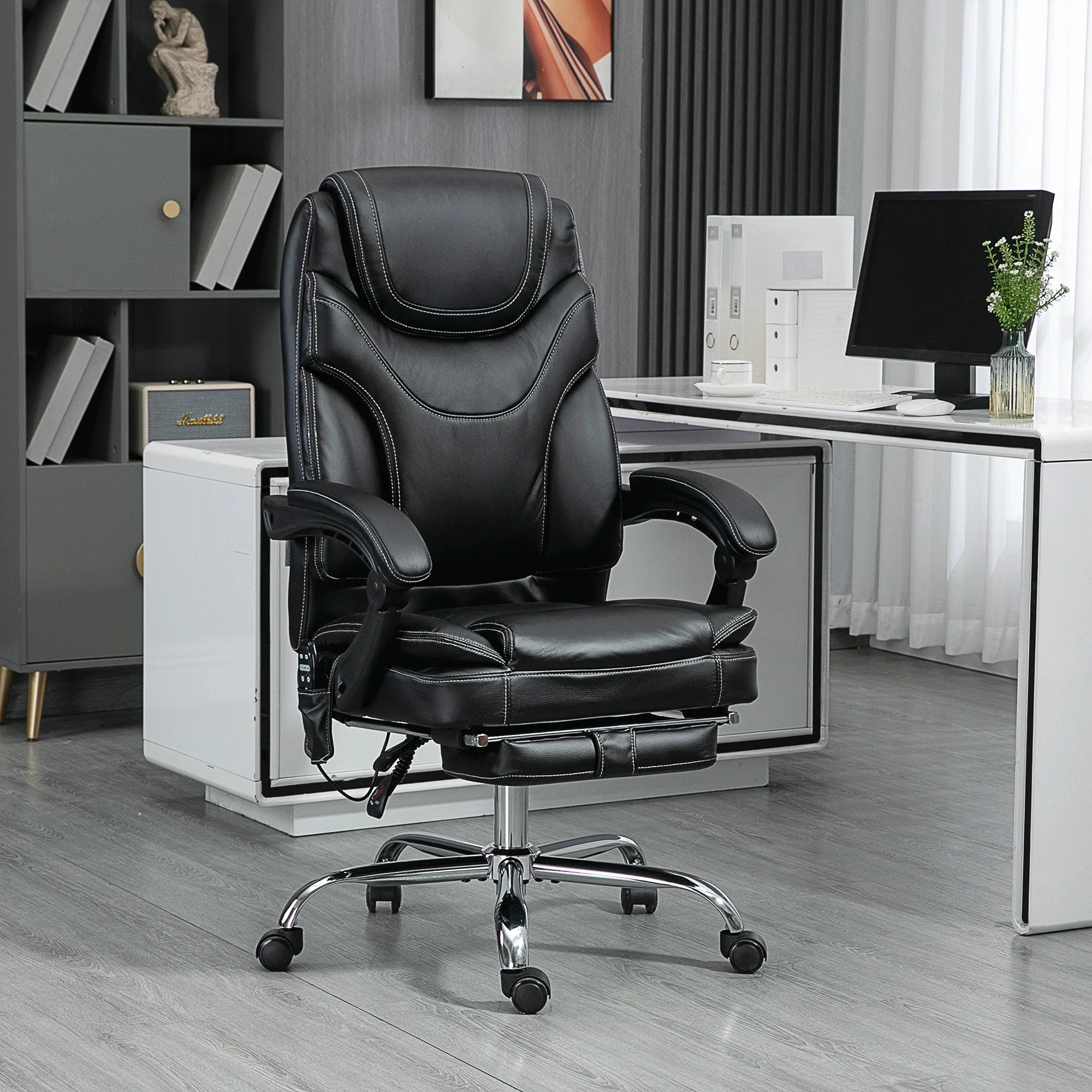 Premium Faux Leather Heated Massage Office Chair with 6-Point Vibration System - Black & Brown Options - Perfect for Home Office, Gaming, and Relaxation