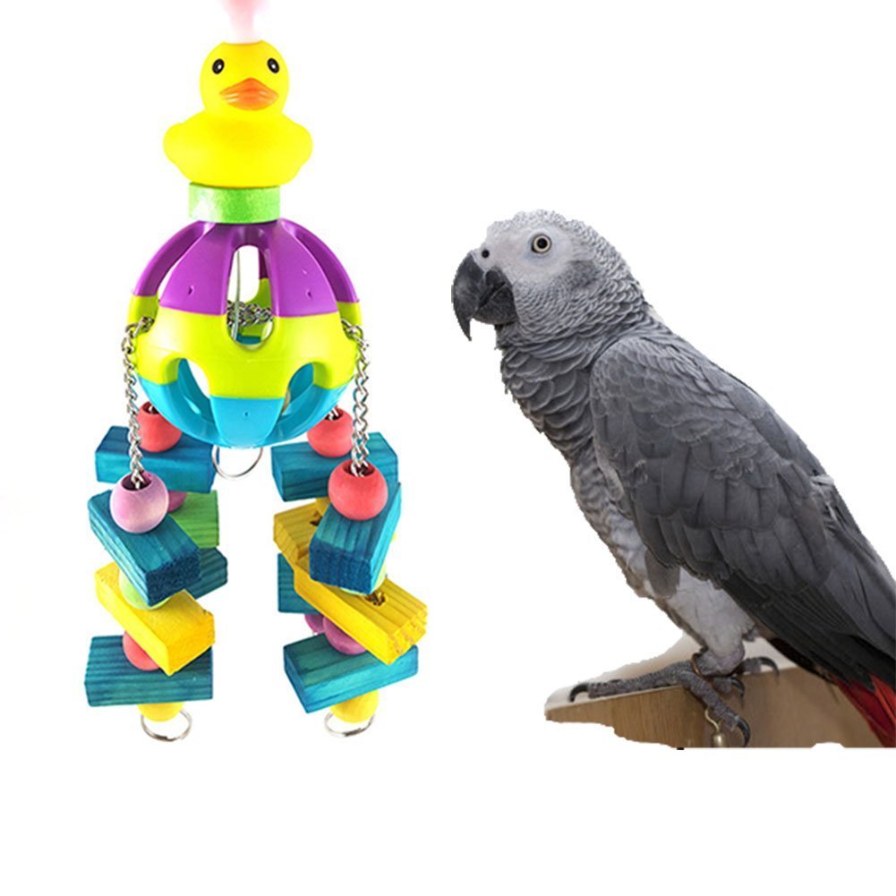 Premium Hanging Bird Chew Toy with Bell - Natural Wood Parrot Toy for African Grey, Macaw, Conure, Cockatiel & Parakeets | Cage Accessories for Mental Stimulation & Beak Exercise
