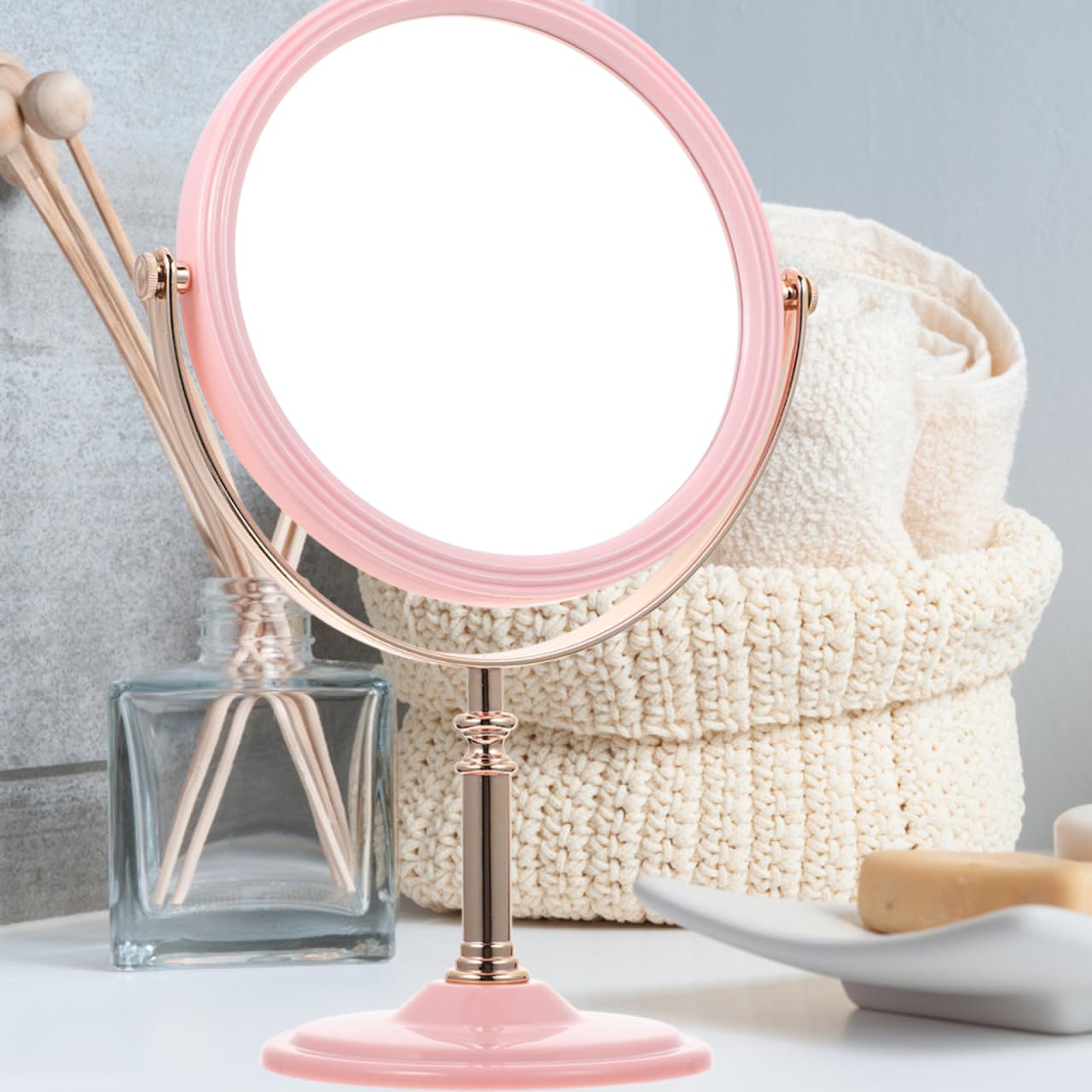 Double Sided Vanity Mirror with LED Lights - Portable Travel Makeup Mirror for Home & On-The-Go - Lighted Aluminum Frame in Pink - Perfect for Makeup Application, Skincare & Travel Essentials