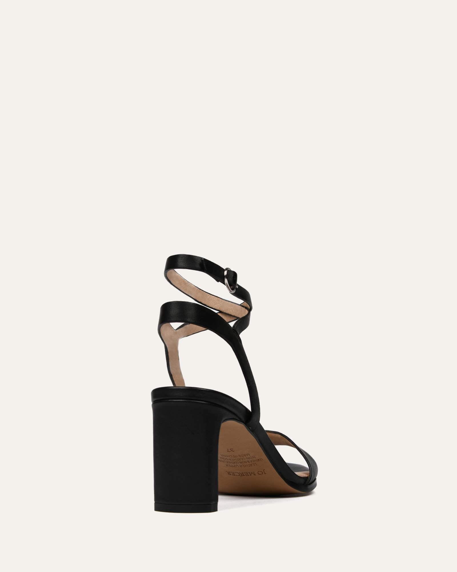 NATSU Black Leather Mid Heel Sandals for Women - Comfortable Summer Dress Shoes for Weddings, Parties & Office Wear