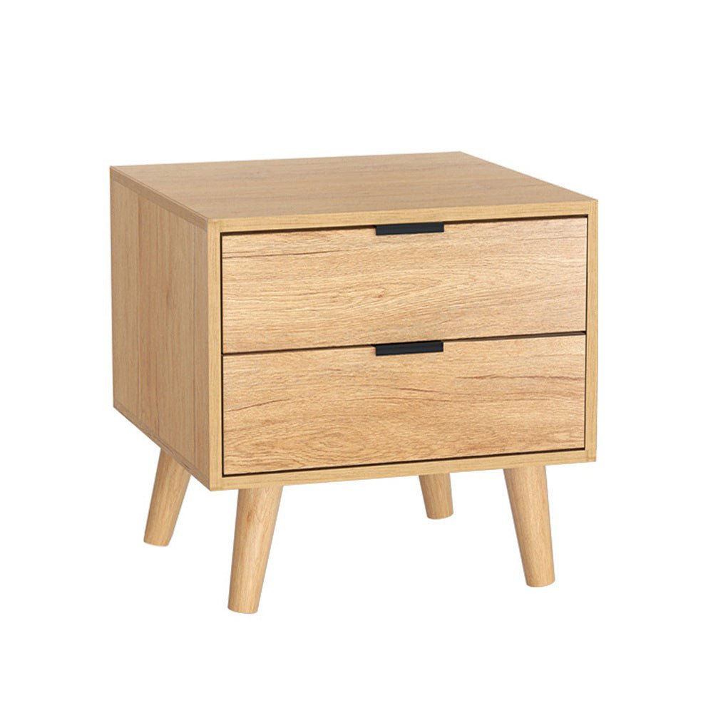 2 Drawer Pine Bedside Table - Nightstand with Storage for Bedroom, Living Room, or Office - Natural Wood Finish