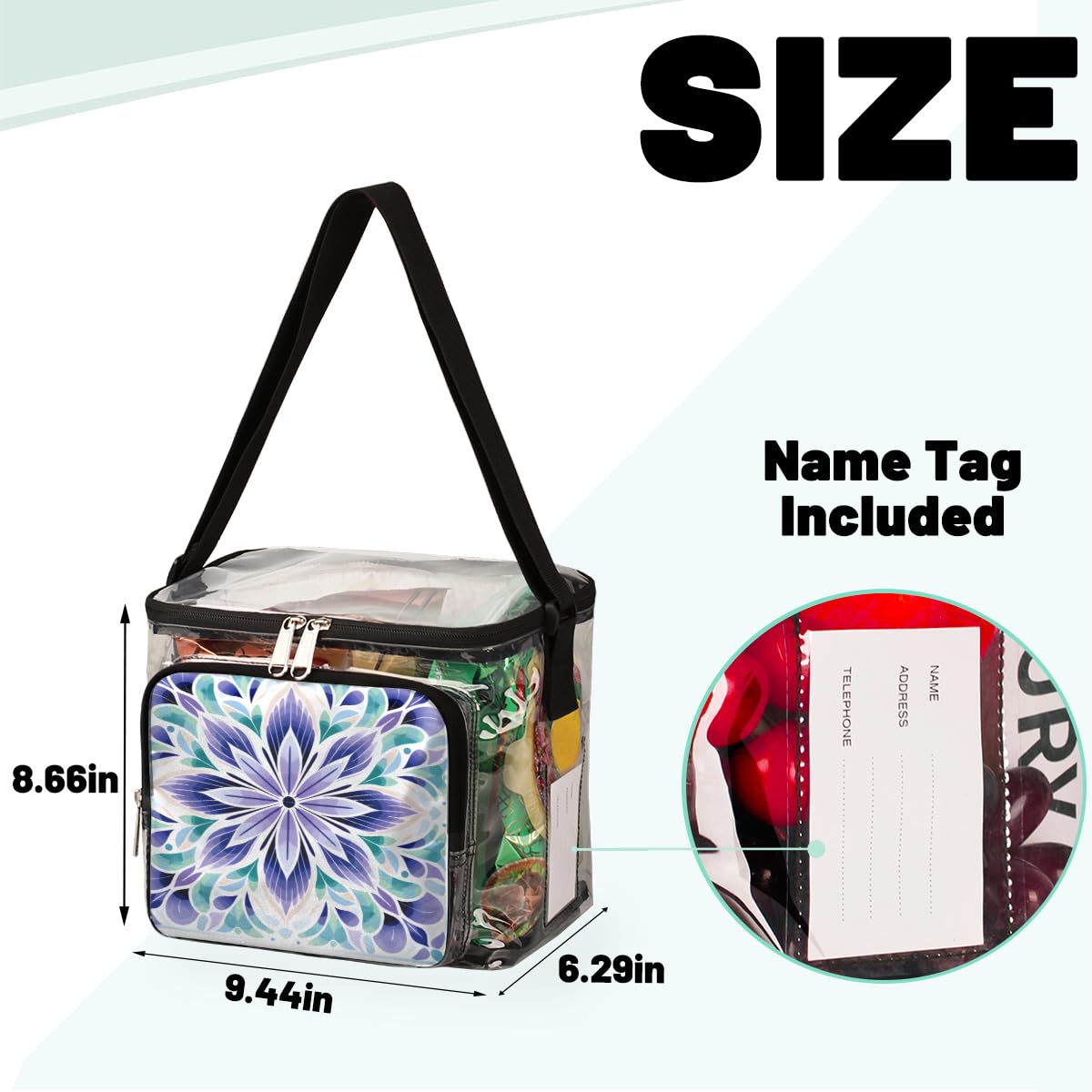 GzLeyigou Clear Transparent Tote Bag with Abstract Floral Print - Crossbody Shoulder Bag for Women, Lunch Bag for Outdoor, Travel, Picnic, Concerts & Sports Events (Stadium Approved) - Perfect for Beach, Shopping, Gym & Daily Use