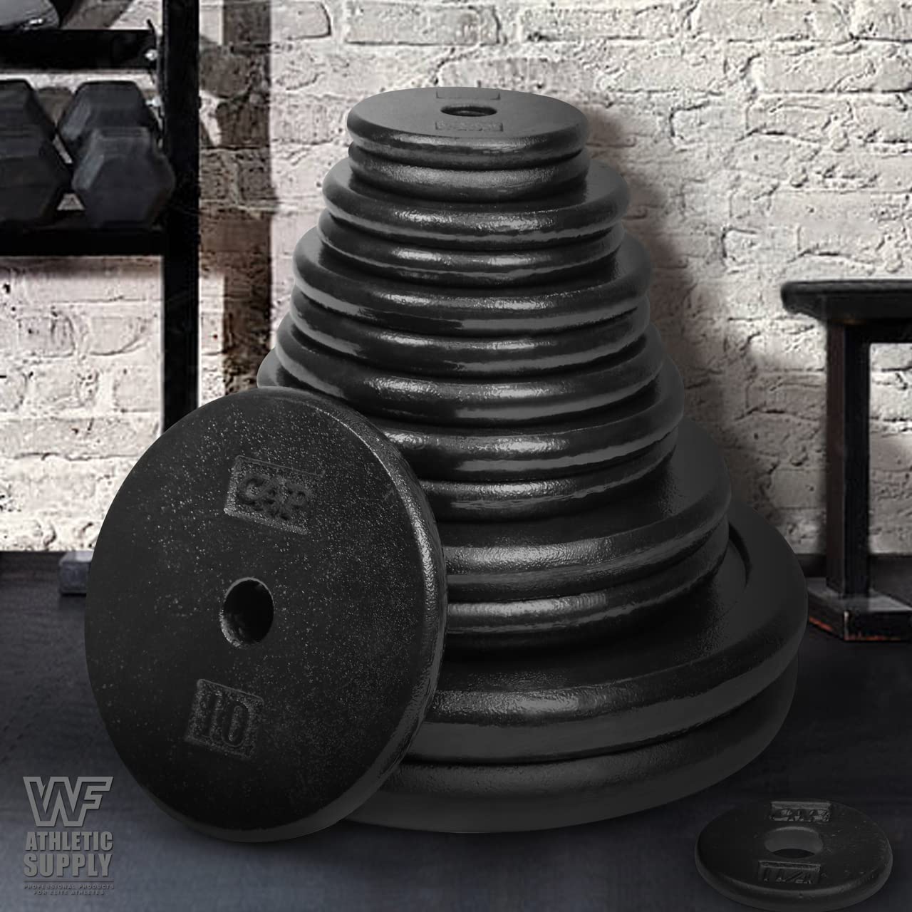 CAPHAUS Black Solid Cast Iron Weight Plates - 1-inch Center Hole for Standard Barbell & Dumbbell Handles - 1.25LB to 50LB Options (1.25/2.5/5/7.5/10/12.5/25/50LB) - Perfect for Home Gym, Strength Training & Weightlifting Workouts