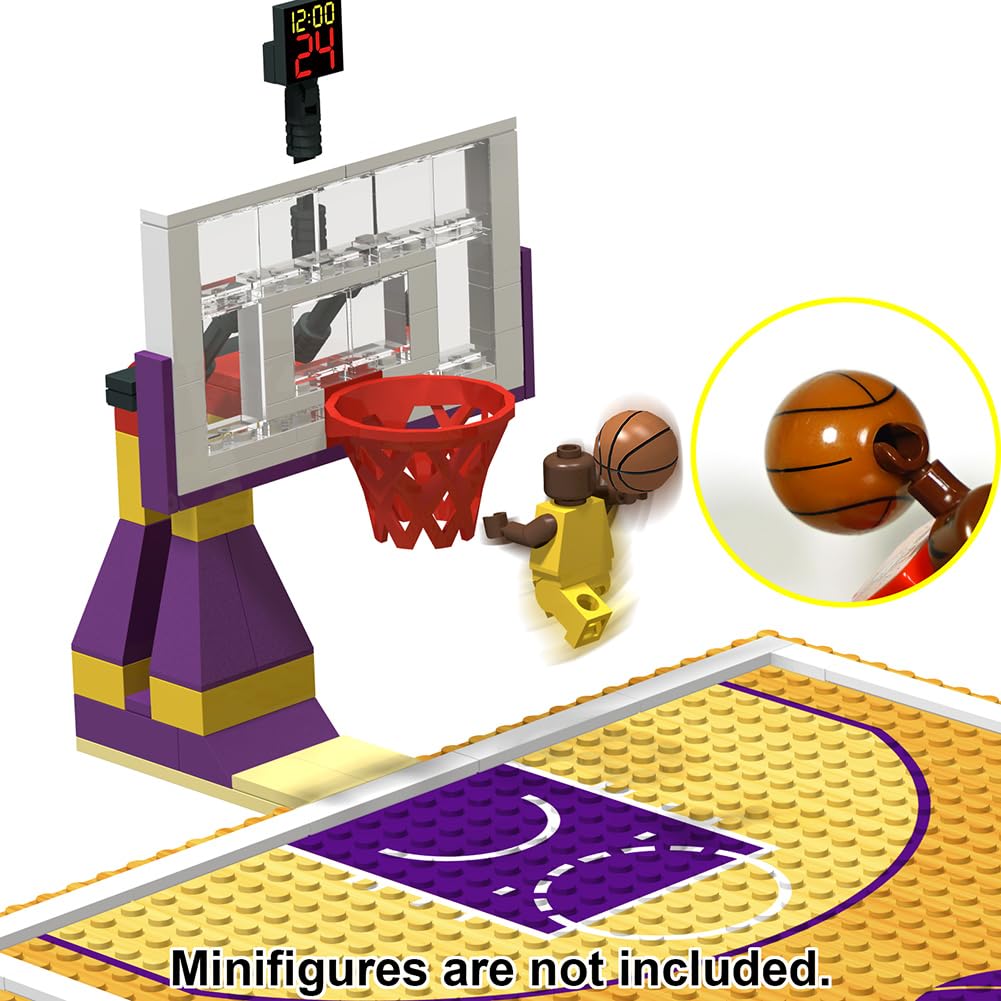 STEM Educational Building Blocks - Basketball Court Baseplates & 2 Hoop Stands Set | Compatible with LEGO & Major Brands | Creative Play for Kids' Sports & STEM Learning