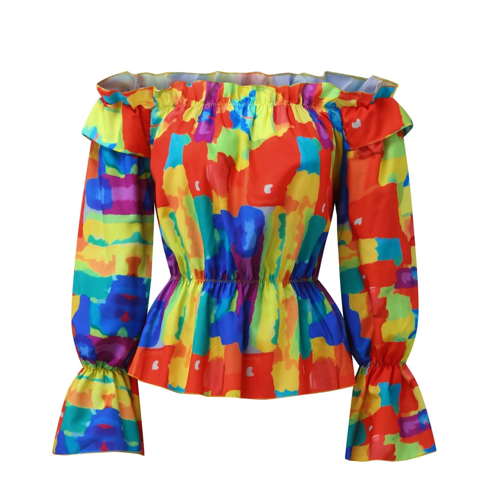 Women's Off Shoulder Long Sleeve Blouse - Flowy Chiffon Strapless Top with Printed Design for Casual Wear | Perfect for Date Night, Beach Cover-Up & Summer Outfits