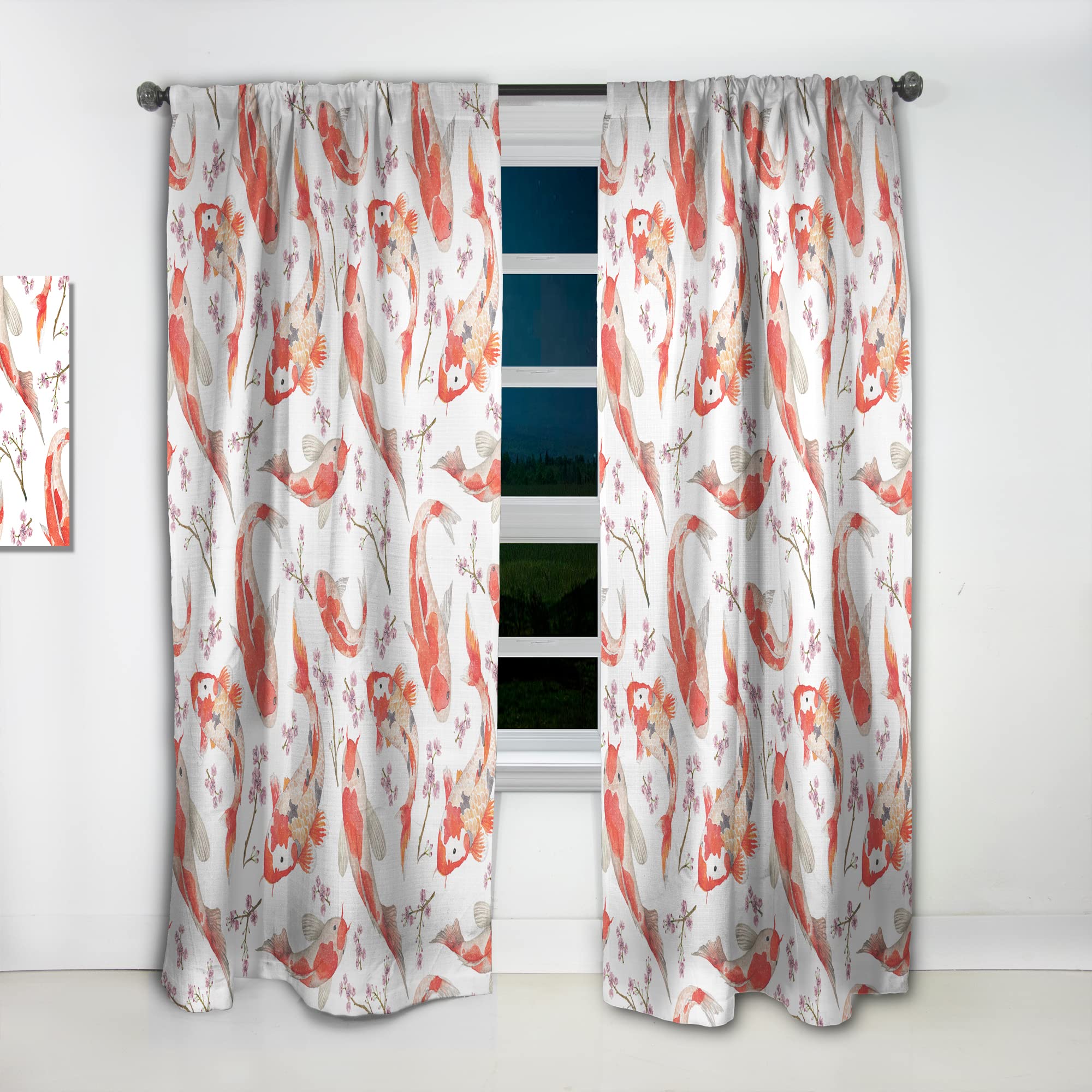 DesignQ Chinese Style Rainbow Koi Fish Curtains - Thermal Insulated Window Drapes for Bedroom & Living Room (52x108 Inch, Single Panel) - Perfect for Asian Decor, Zen Home Decor & Feng Shui Interiors