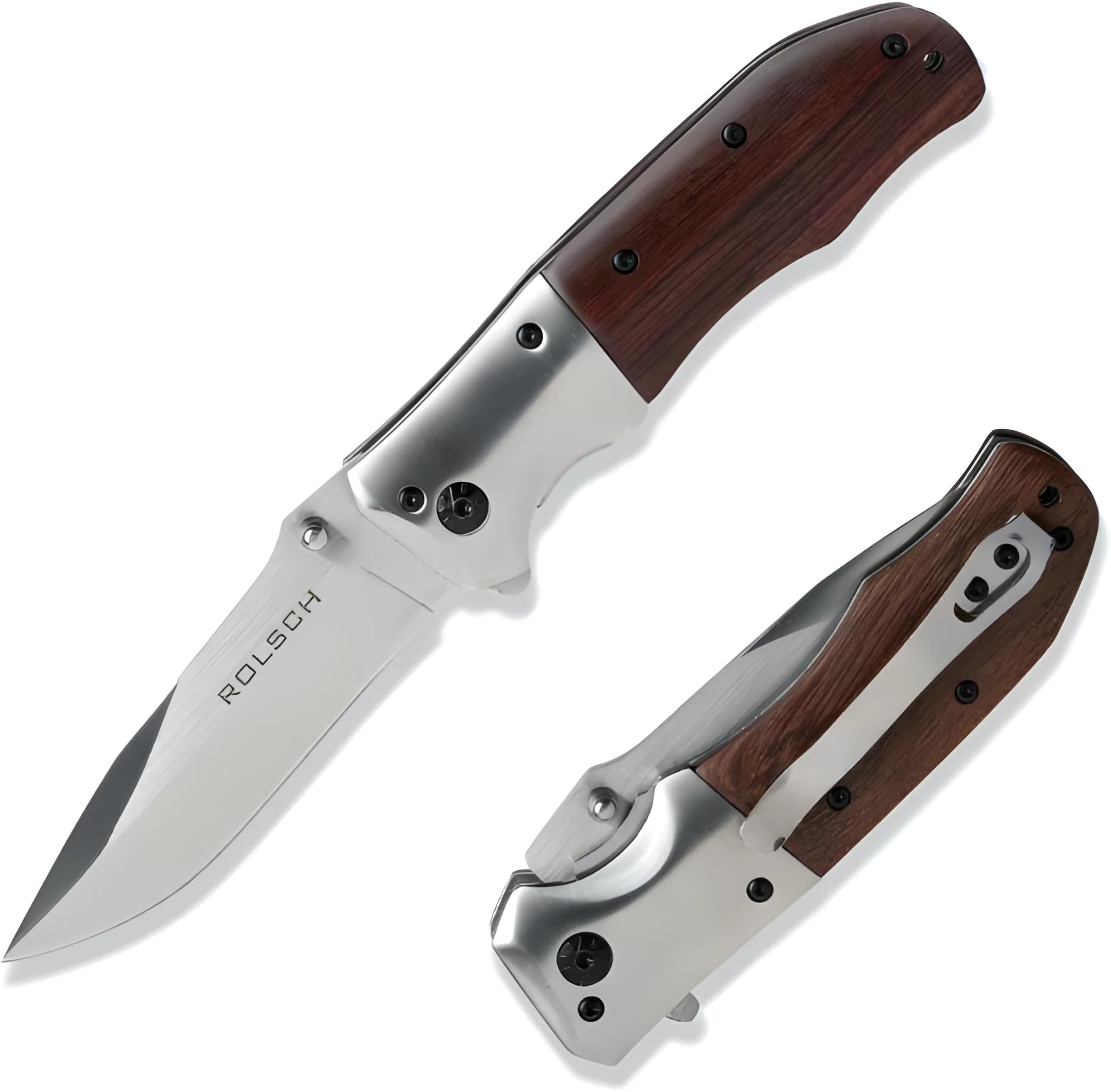 Premium Spring Assisted Folding Pocket Knife - Stainless Steel Blade with Rosewood Handle & Secure Pocket Clip - Ideal for Hunting, Camping, Survival, Tactical & Everyday Carry (EDC) - Perfect Outdoor Gear for Adventurers & Professionals