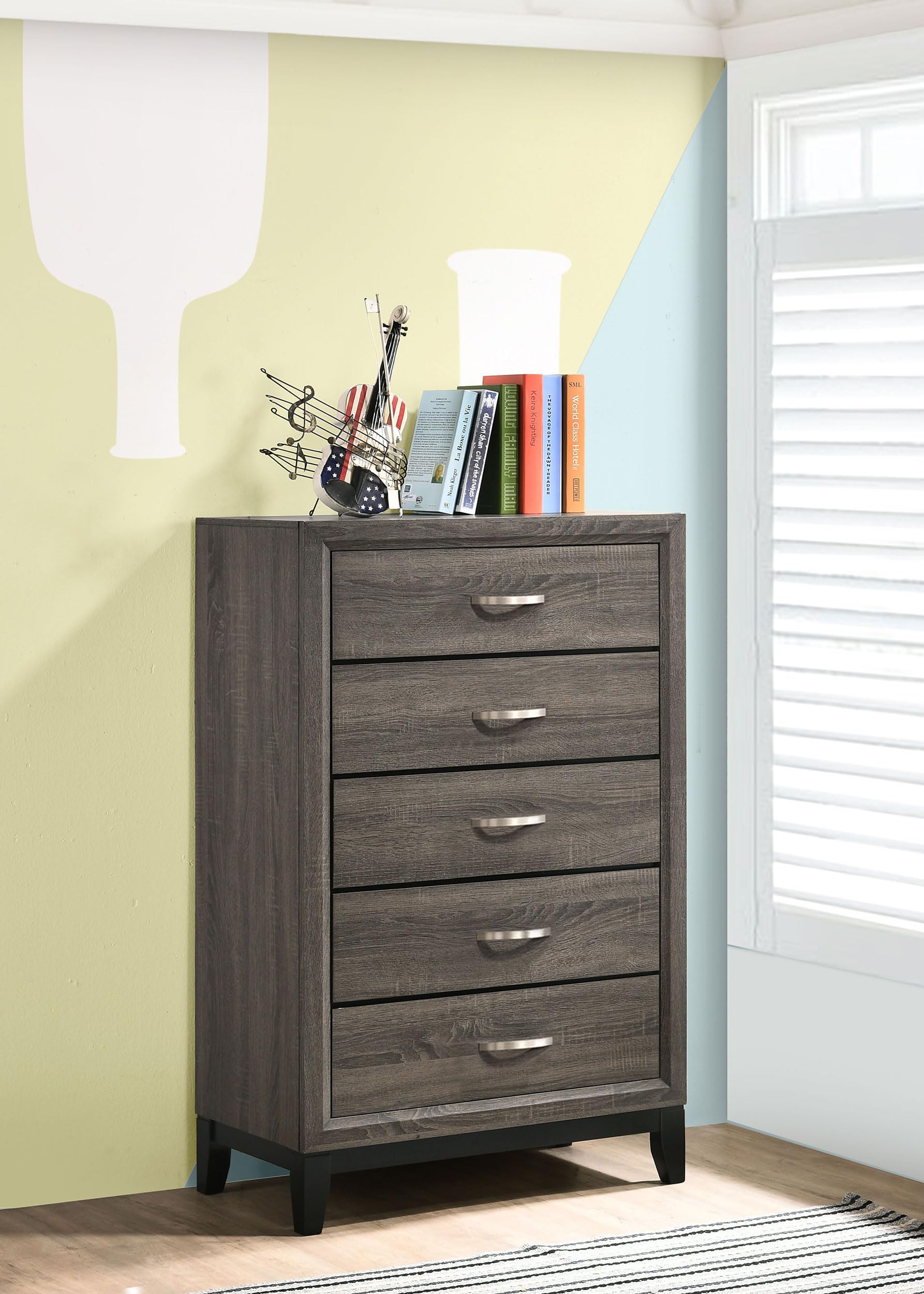 Coaster Home Furnishings Watson 5-Drawer Tall Dresser - Transitional Wood Bedroom Chest, Grey Oak Clothing Storage Cabinet & Organizer | Perfect for Master Bedroom, Guest Room, or Dormitory Organization