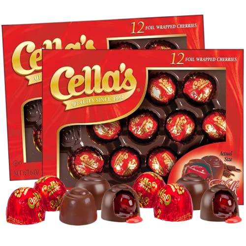 Premium Cella's Milk Chocolate Covered Cherries - 12 Count (Pack of 2 Boxes, 24 Total) - Delicious Holiday Gifts, Party Favors & Sweet Treats for Christmas, Valentine's Day & Birthdays