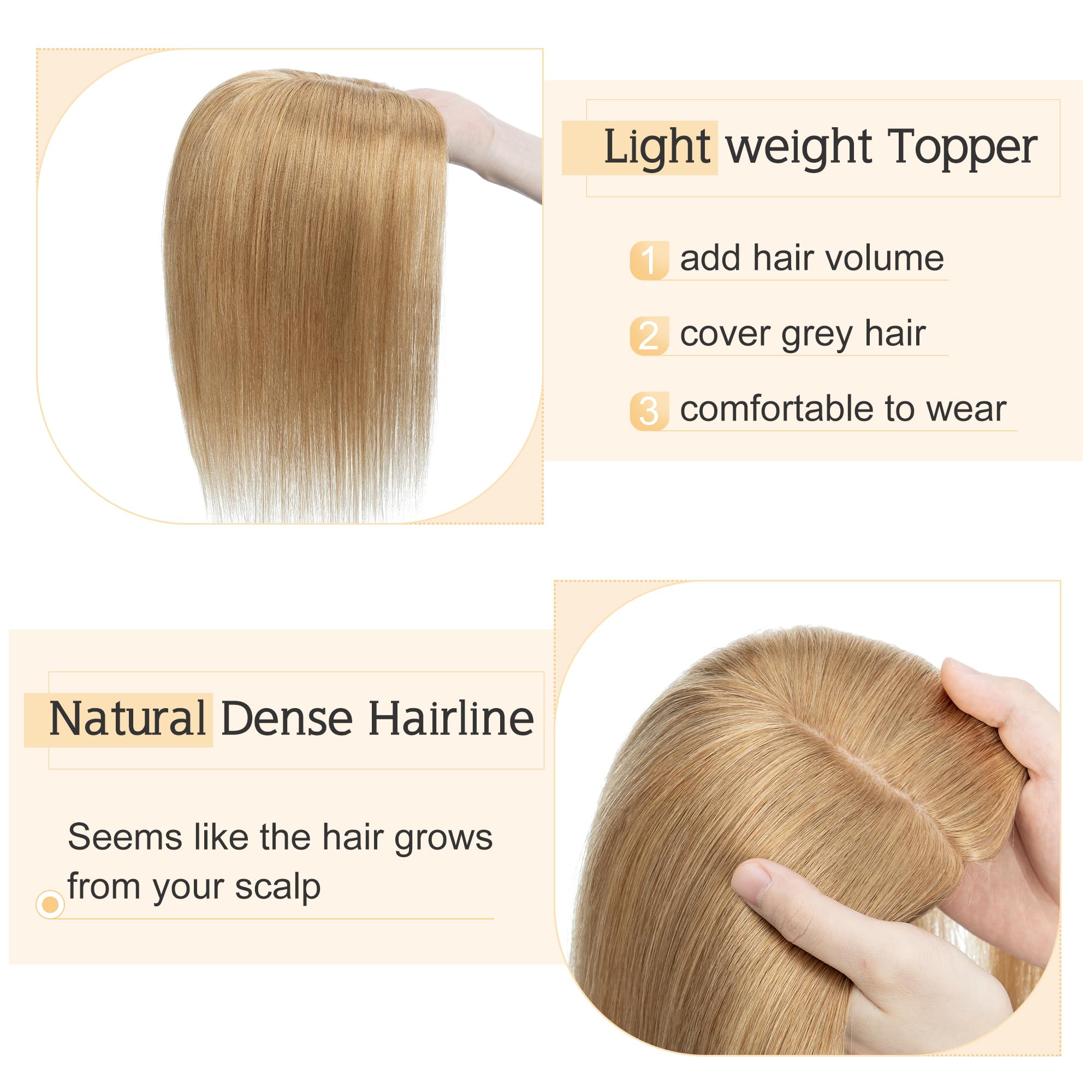 SEGO 100% Real Human Hair Toppers for Women with Thinning Hair - 7x13cm Silk Base Clip-in Top Wiglet, 16 Inch No Bangs Dark Blonde - Perfect for Daily Wear, Parties & Special Occasions