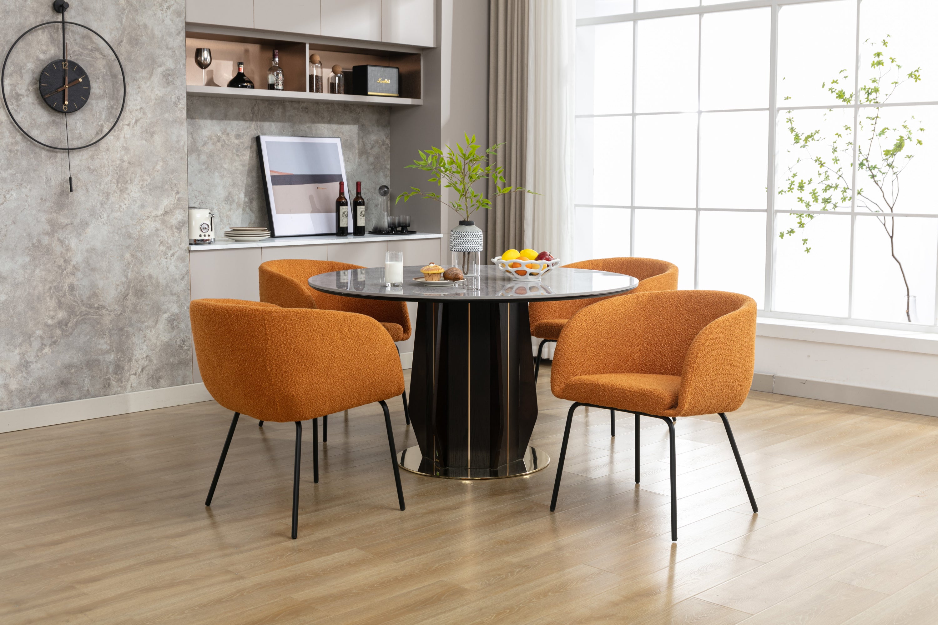 Boucle Fabric Dining Chairs with Black Metal Legs - Set of 2, Modern Ginger Upholstered Side Chairs for Kitchen, Dining Room, and Office