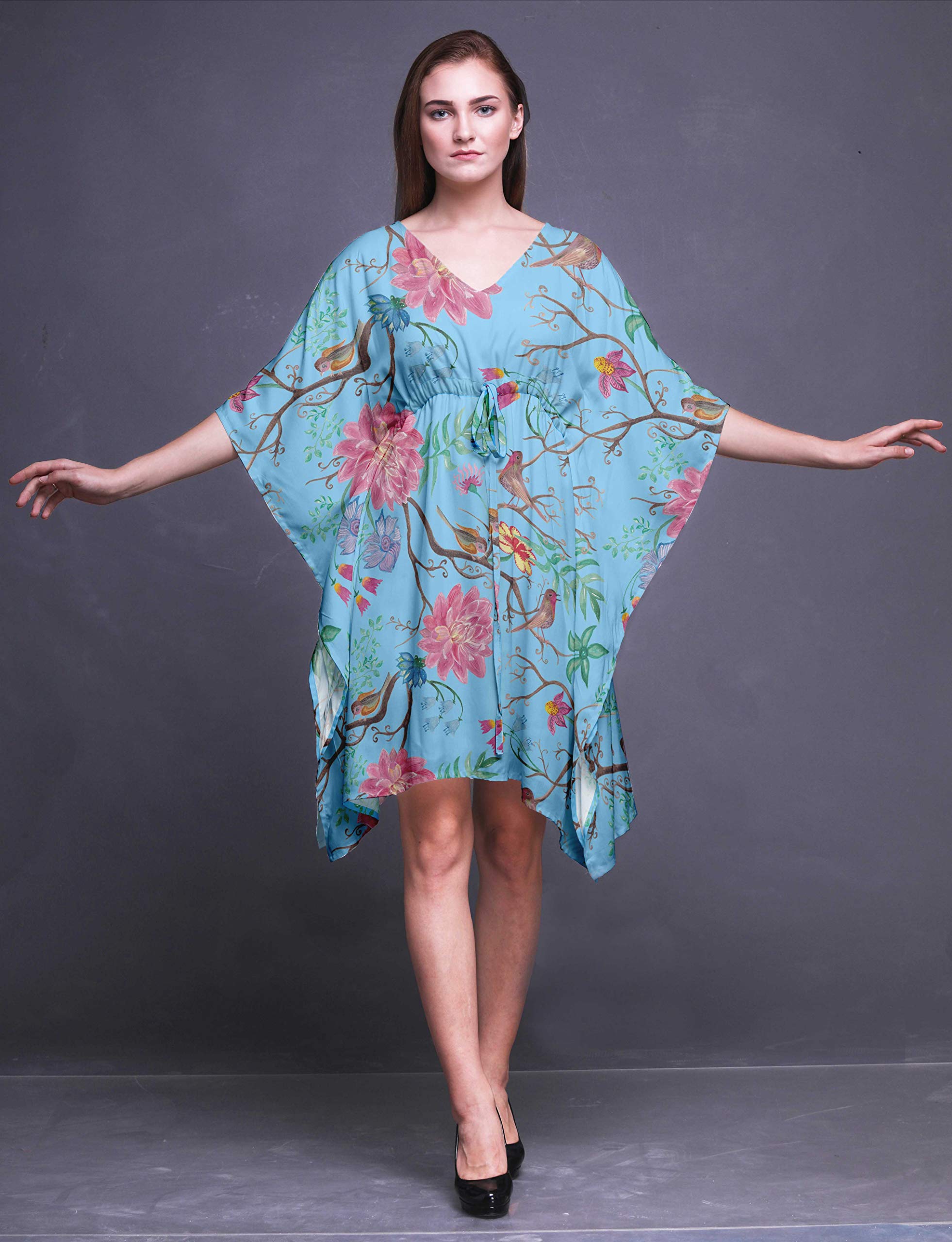 Bimba Women's Short Caftan Midi Dress - Beach Cover Up Swimwear, Summer Boho Kaftan Dress for Poolside, Vacation & Resort Wear