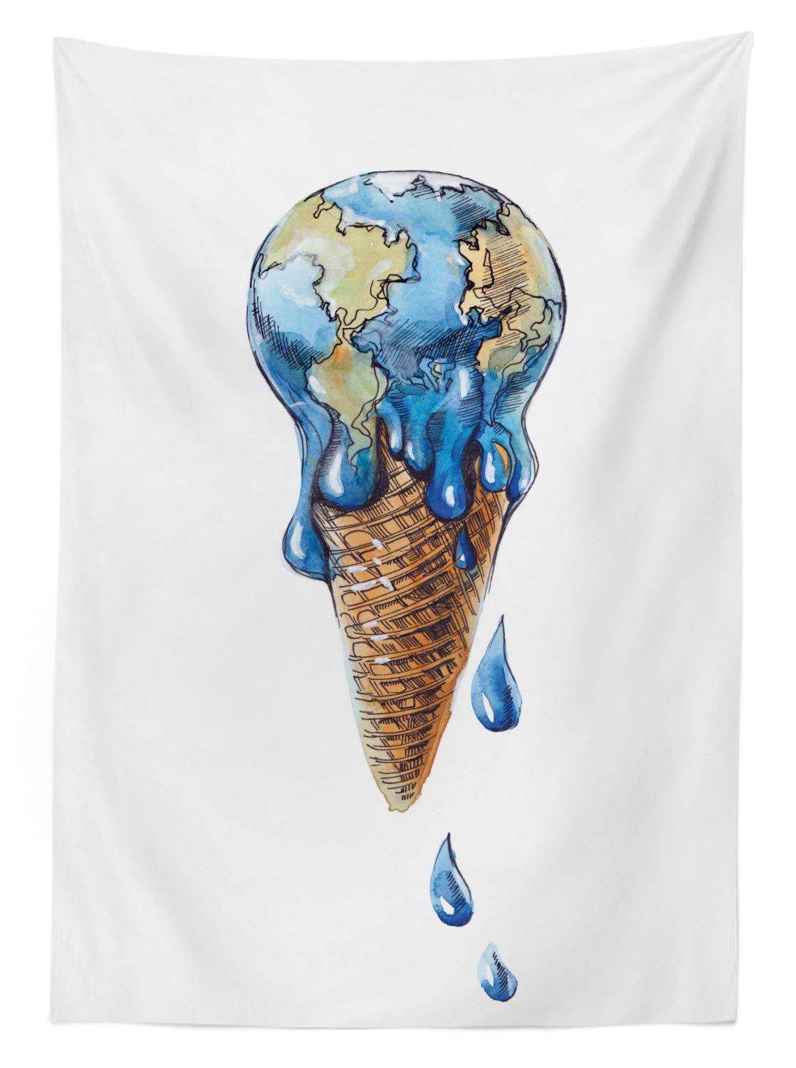 Ambesonne Ice Cream Themed Outdoor Tablecloth - Dessert Globe Planet Earth Flavor Print, Eco-Friendly Washable Picnic Table Cover 58