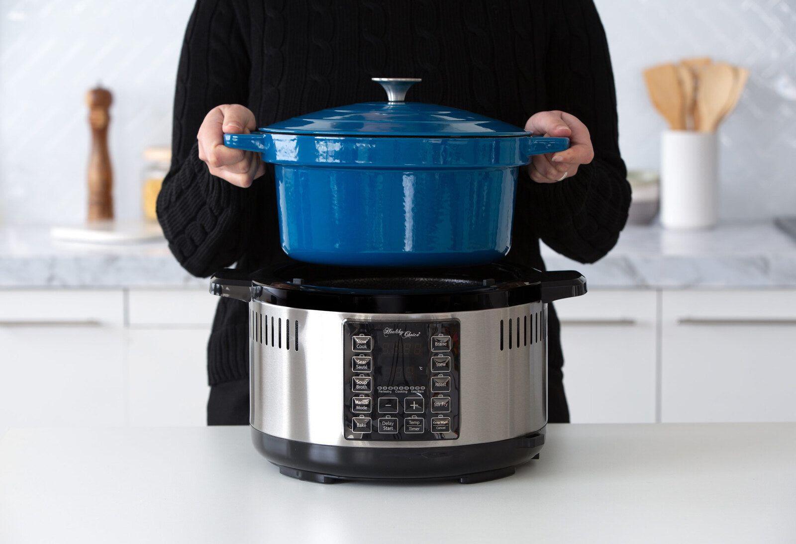 6.5L Smart Digital Dutch Oven with 8 Cooking Presets - Stainless Steel Electric Slow Cooker for Soups, Stews & Meal Prep - Perfect for Family Dinners & Holiday Cooking