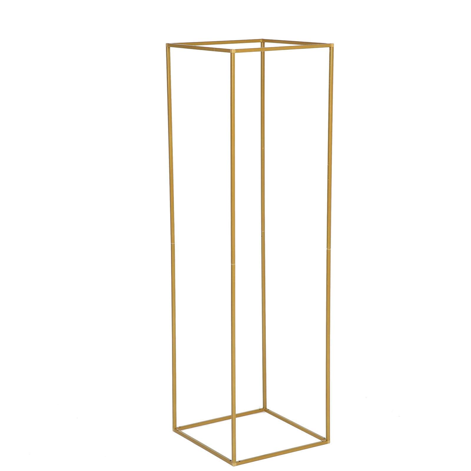 2-Pack Gold Wedding Flower Stand - 48 Inch Metal Vase Column Stand with Geometric Design for Floral Arrangements - Elegant Floor Vase & Rectangle Centerpiece for Weddings, Parties, Home Decor and Events