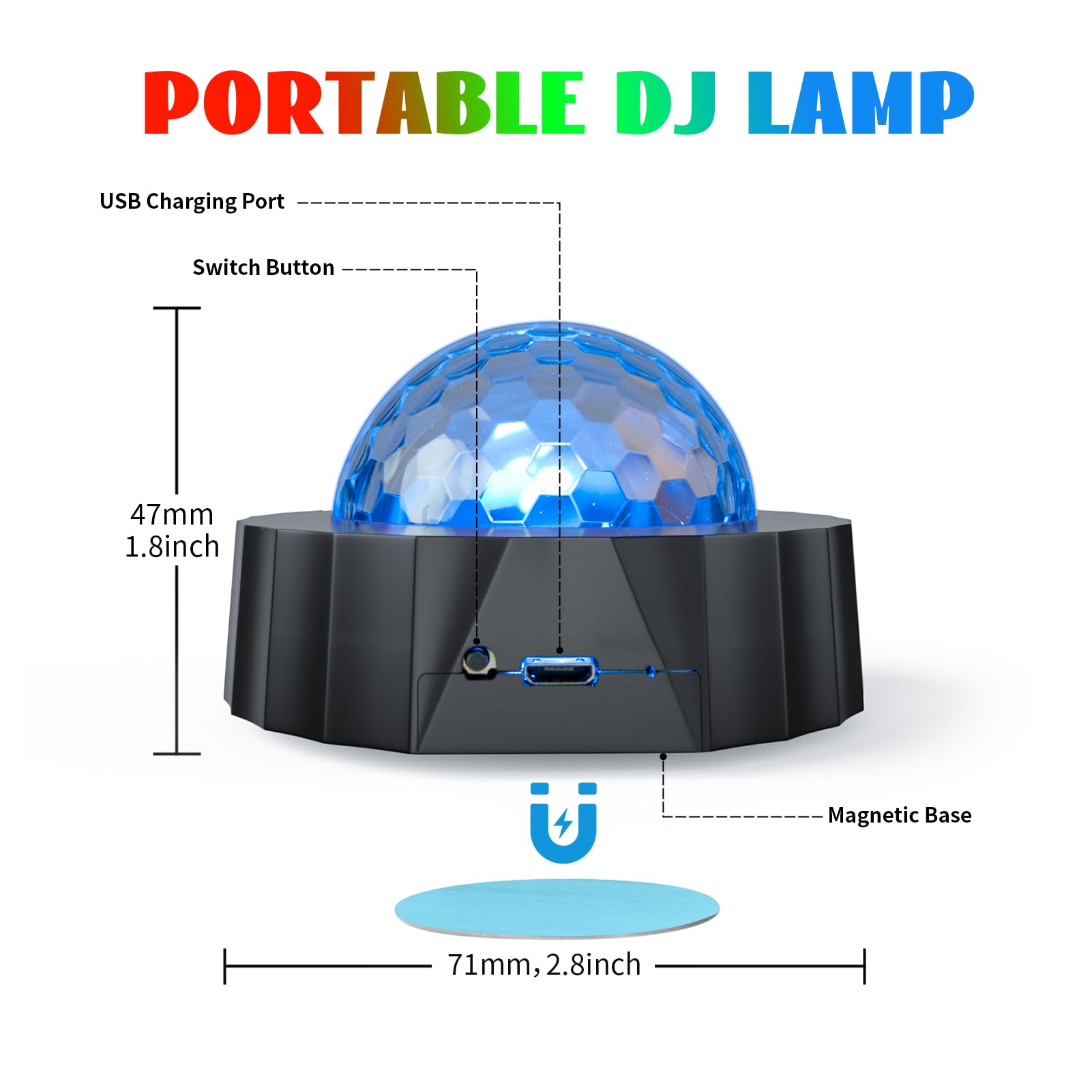Rechargeable Sound-Activated Mini Disco Ball for Car - Multicolor LED Party Lights with Music Sync, USB Charging & 360° Rotation (Black) | Perfect for Road Trips, Night Drives & Car Parties
