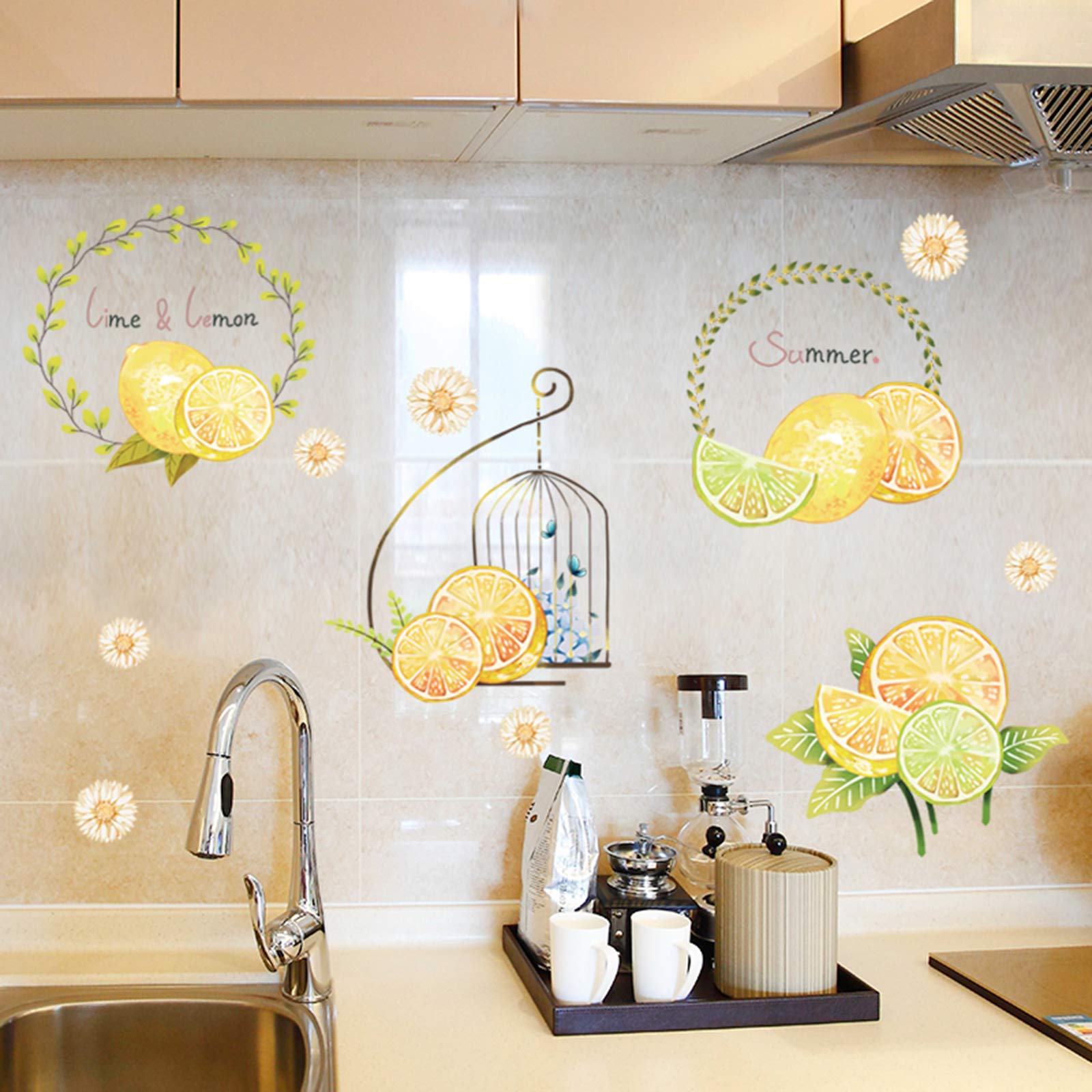 HO BEAR Fresh Lemon Peel & Stick Wall Decals - Self-Adhesive Kitchen Decor, Bathroom Tile Stickers, Room Decor for Girls Bedroom, Living Room & Nursery - Cute Lemon Themed Home Decor for Teens & Kids (Perfect for DIY Wall Art, Dorm Room Makeovers & Spring Home Refresh)