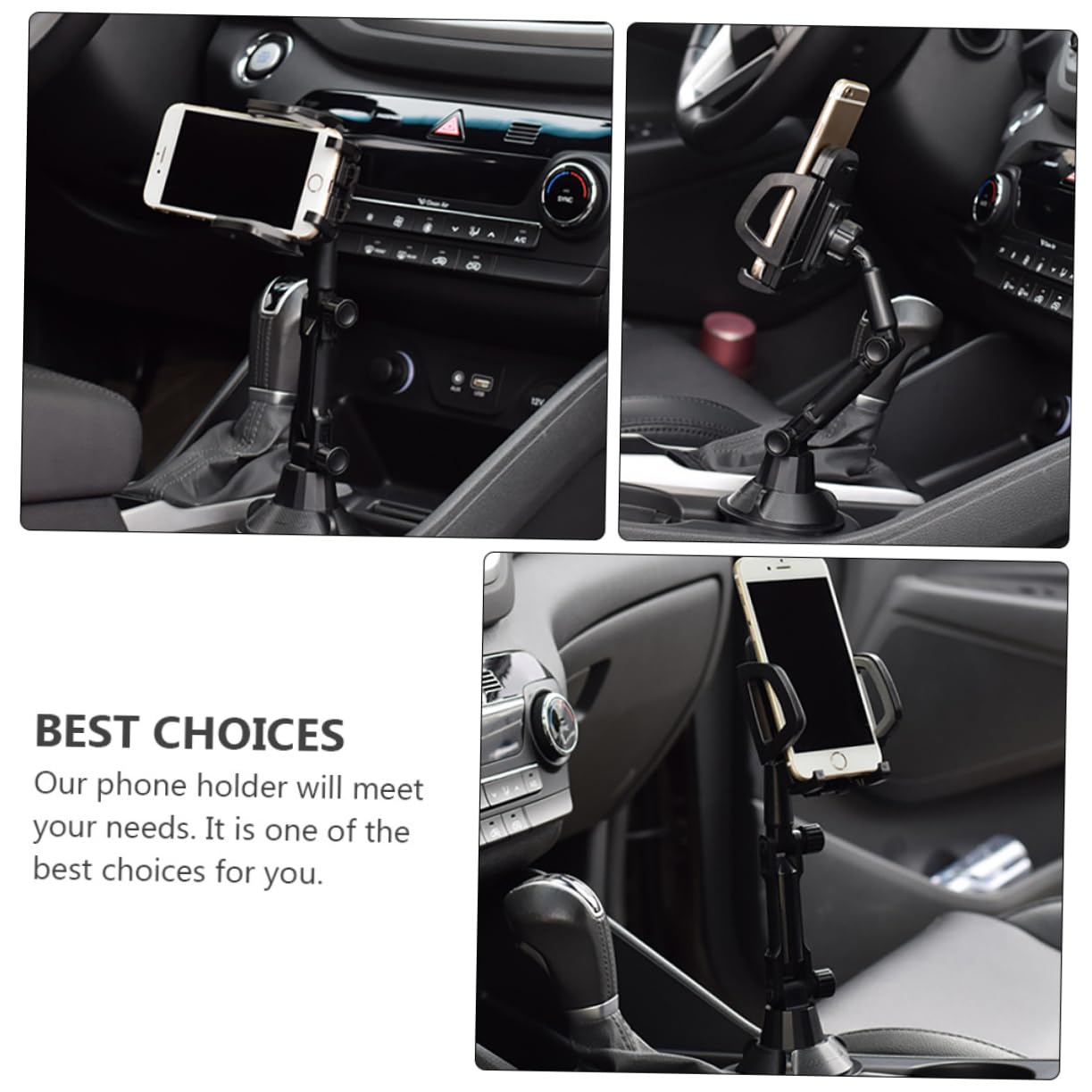 2-Pack Universal Car Phone Holder - Adjustable Gooseneck Cup Mount with Multi-Function Storage for iPhone, Samsung & Smartphones - Perfect for Road Trips, Commuting & Hands-Free Driving