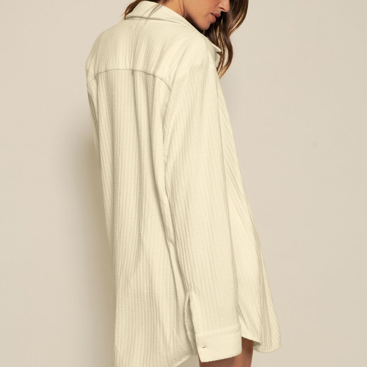 Buttercream Rib Long Sleeve Button Down Shirt for Women - Soft & Stylish Casual Office Blouse - Perfect for Work, Dating & Everyday Wear