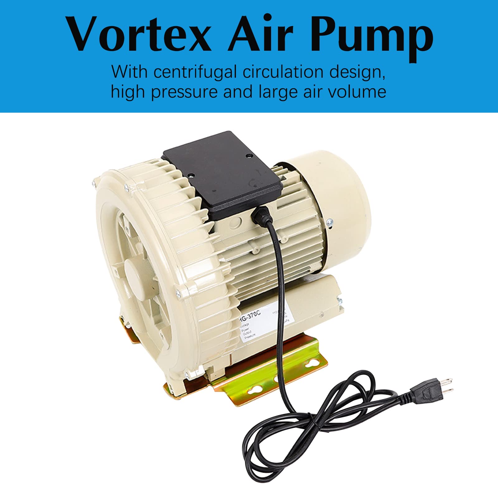 370W High Pressure Commercial Aquarium Air Pump - Industrial Aquaculture Pond Fish Tank Vortex Blower, 60m³/h Electric Air Pump for Fish Farming, Hydroponics & Oxygenation Systems | Perfect for Large Aquariums, Koi Ponds & Water Gardens