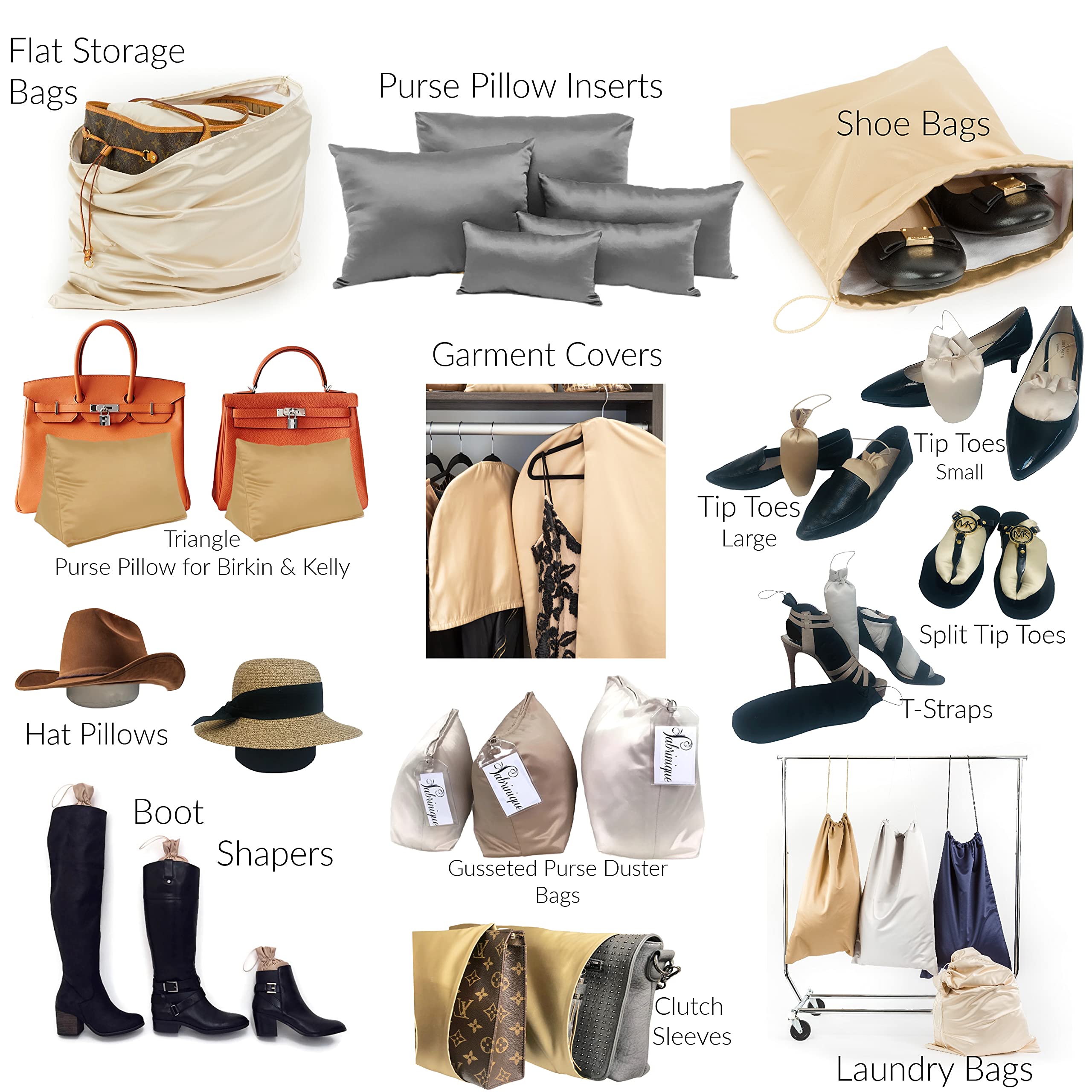 Fabrinique Handbag & Boot Shaper Pillows Set - 9PC Cushioned Insert Fillers for Small to XL Bags - Prevent Creases & Damage (Black, S-XL) - Perfect for Travel Storage & Luxury Bag Protection