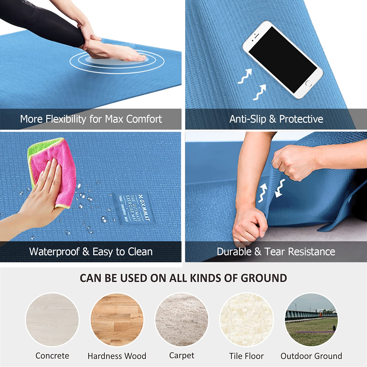 GXMMAT Extra Thick 7mm Large Yoga Mat - 12'x6'/10'x6'/6'x8' Non-Slip Exercise Mat for Home Gym, Pilates, Stretching & Meditation - Ultra Comfortable Barefoot Workout Mat for Yoga Studios & Home Fitness