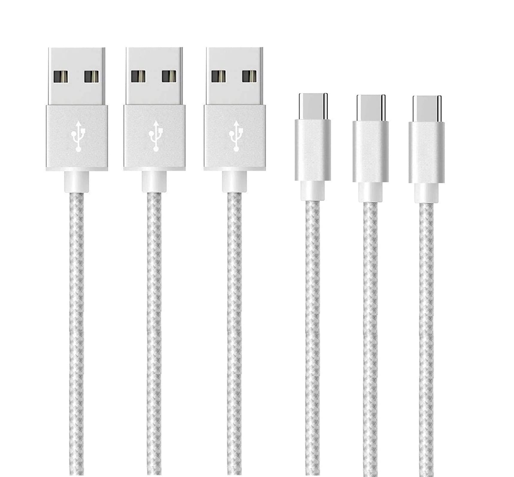 3-Pack 6.6ft USB A to USB C Fast Charging Cable - Nylon Braided Durable USB Type C Charger Cord for Samsung Galaxy S10/S9/S21/Note 10/9, LG Phones, iPhone 15/14/13/12 - High Speed Charging & Data Sync - Compatible with Smartphones, Tablets, Laptops & Power Banks - Perfect for Home, Office, Travel, Car Charging & Gaming Accessories - Essential for Work, Commuting and Everyday Use