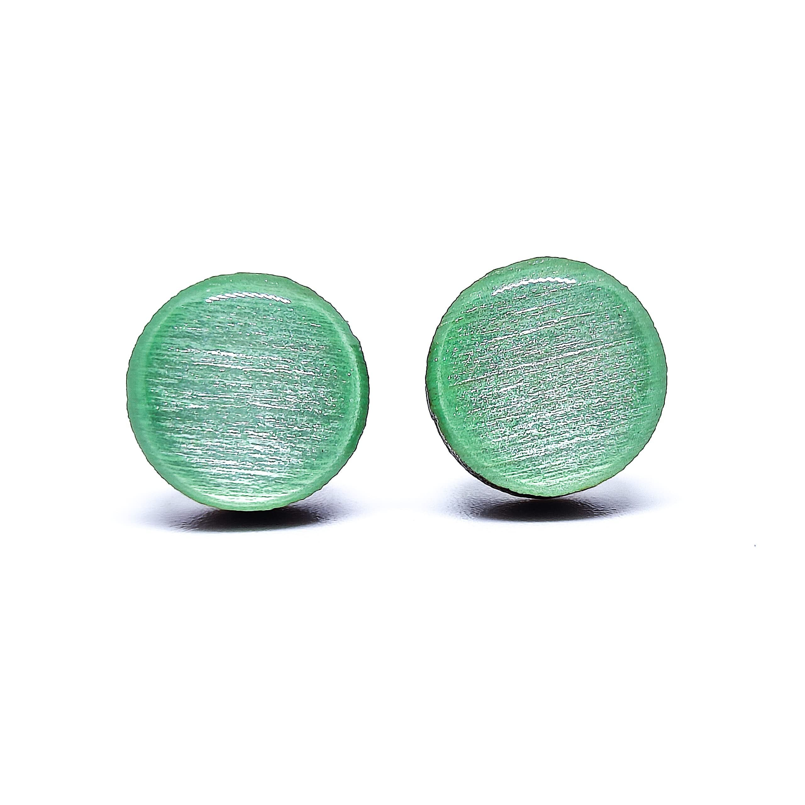 Handmade 10mm Shimmer Stud Earrings for Women & Men - Hypoallergenic Stainless Steel Posts for Sensitive Ears - Mint Green Shimmer Jewelry for Everyday Wear & Special Occasions