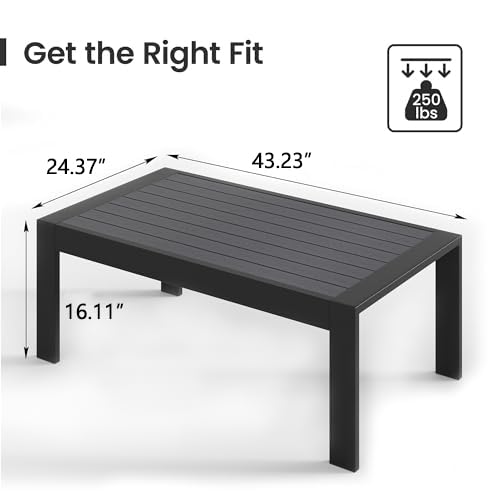 All-Weather Aluminum Outdoor Coffee Table - Modern Black Rectangle Patio Table for Balcony, Garden, and Poolside Relaxation
