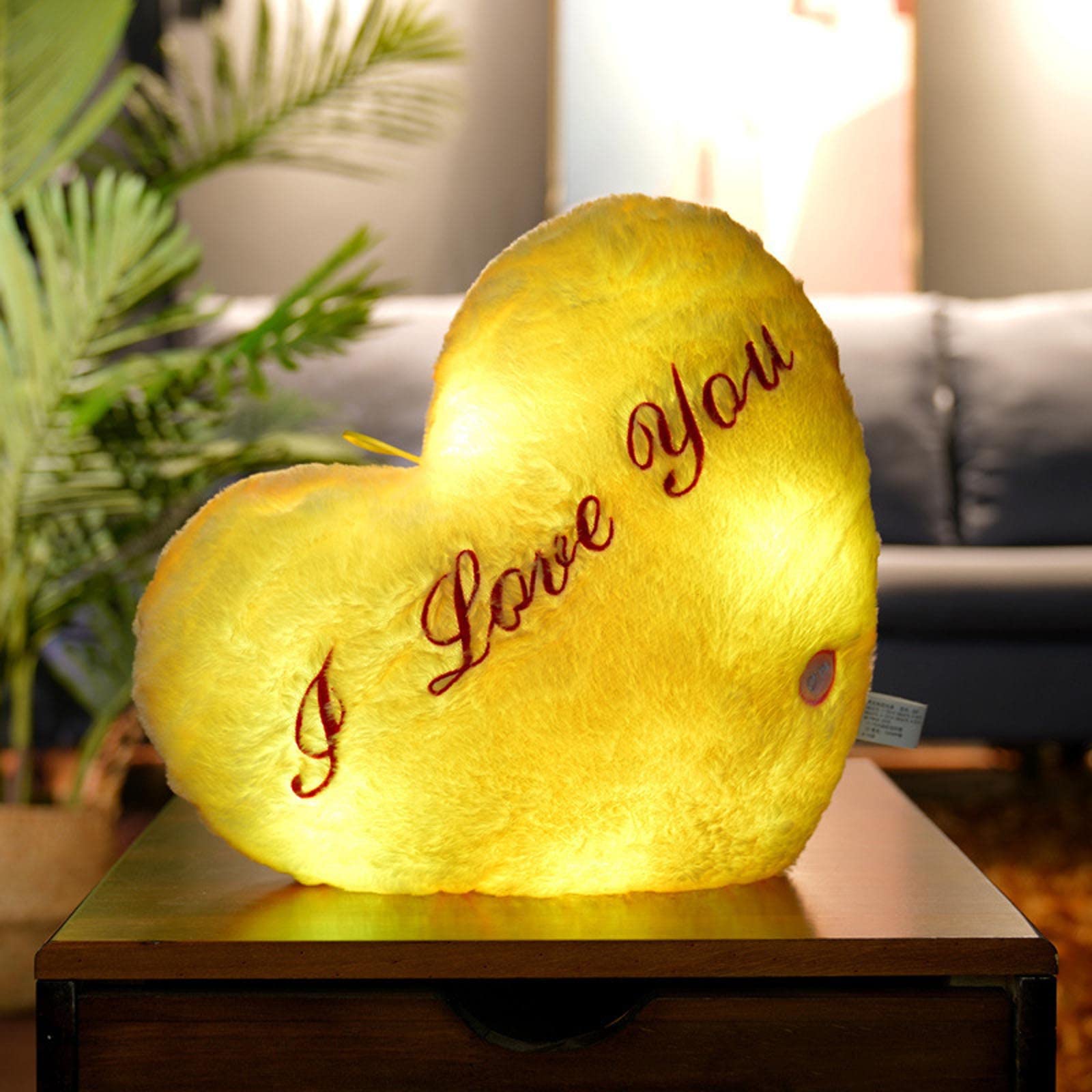 LED Heart Shaped Plush Pillow - Colorful Luminous Love Cushion, Soft Stuffed Toy for Valentine's Day Gifts, Christmas Presents, Home Decor, Sofa Decoration (Yellow) - Perfect for Romantic Surprises, Bedroom Accents, and Cozy Cuddle Moments