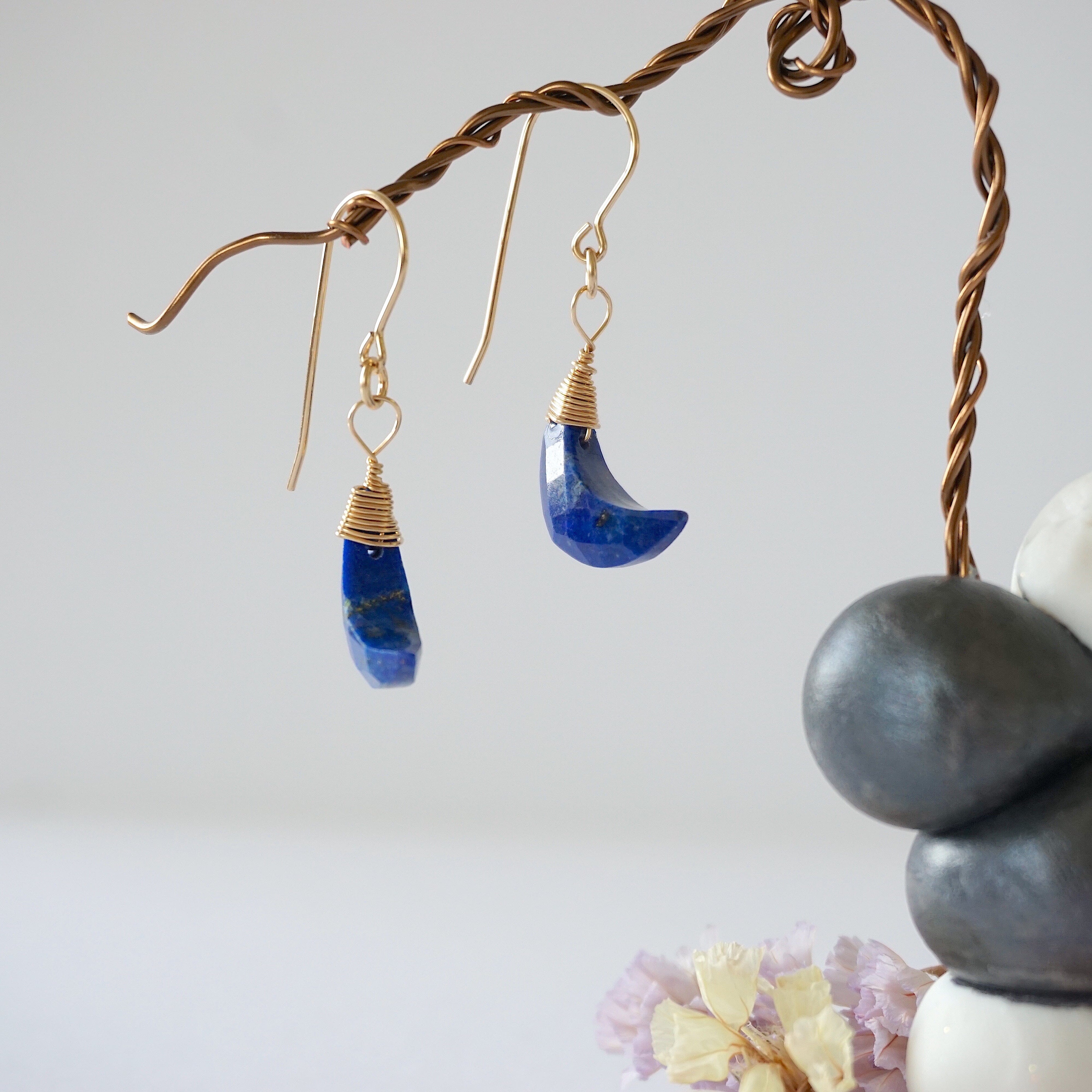 14K Gold Filled Lapis Lazuli Moon Drop Earrings for Women - Elegant Dangle Jewelry for Party, Wedding & Special Occasions