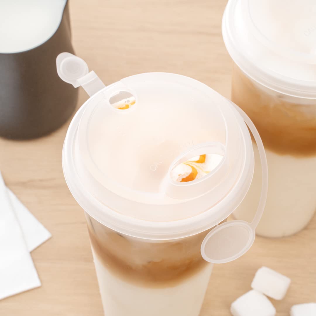 Restaurantware 500-Pack Leakproof Bev Tek Lids for 12oz/16oz/24oz Coffee Cups - 2-in-1 Design with Attached Stoppers, Clear Plastic Disposable Drink Lids (Cups Sold Separately) | Perfect for Coffee Shops, Cafes, Takeout & Office Break Rooms