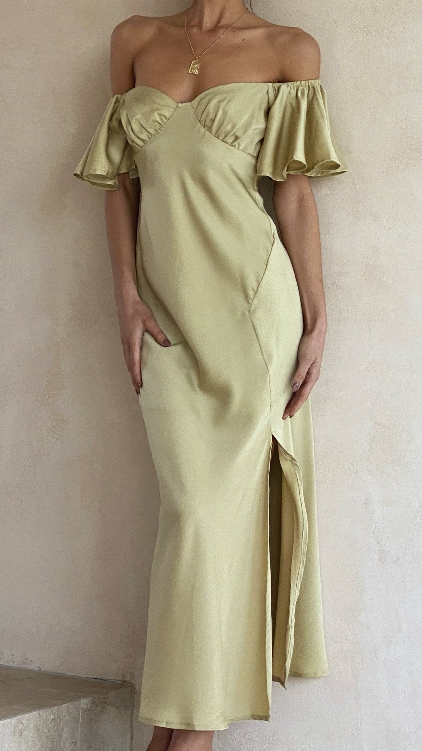Louisa Midi Dress in Olive Green - Elegant Casual & Office Wear for Women | Perfect for Spring Summer Outfits, Date Nights & Work Attire