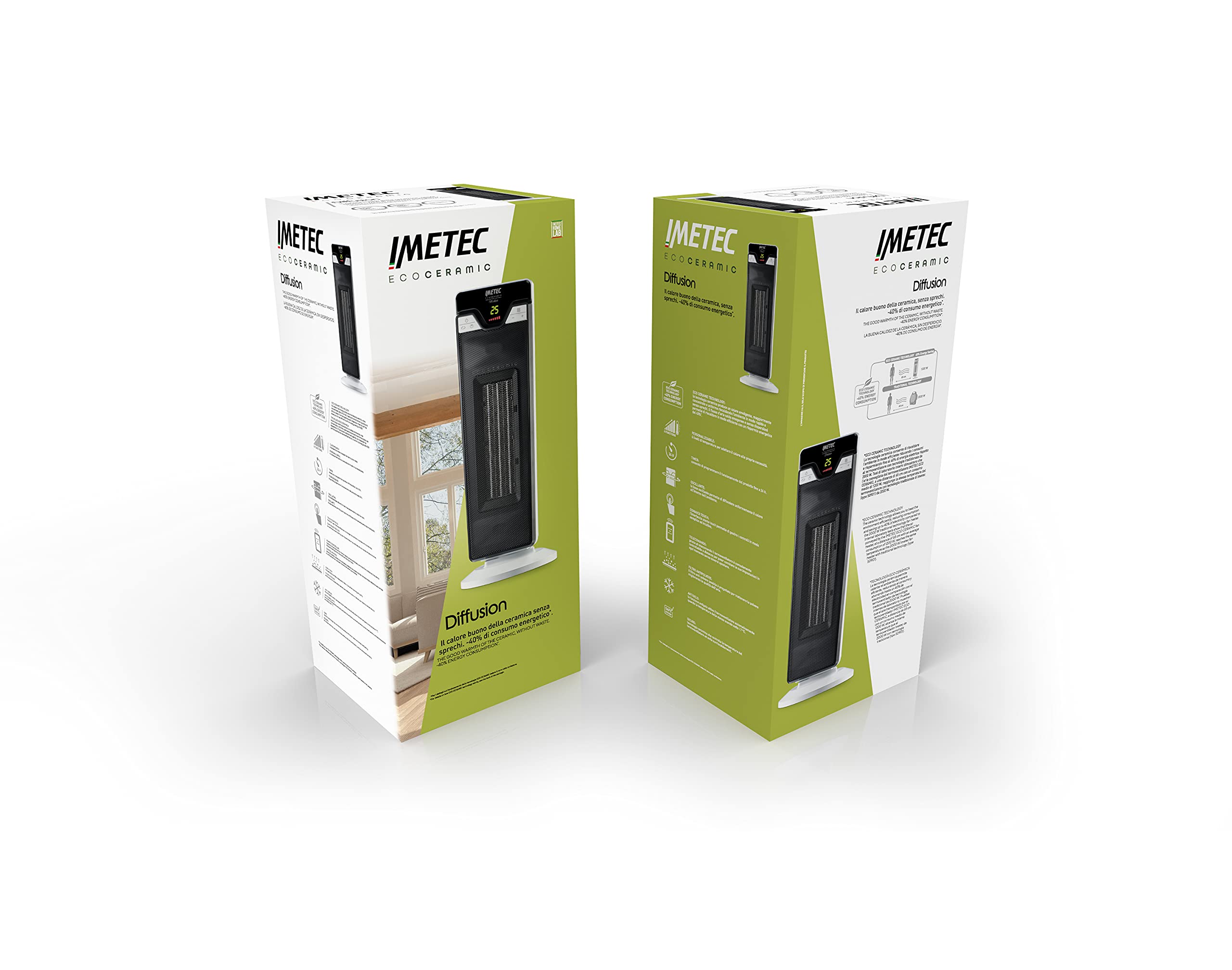 Imetec Eco Ceramic Heater - Energy Efficient Electric Space Heater with Timer & 6 Temperature Settings for Home, Office, Bedroom Warmth