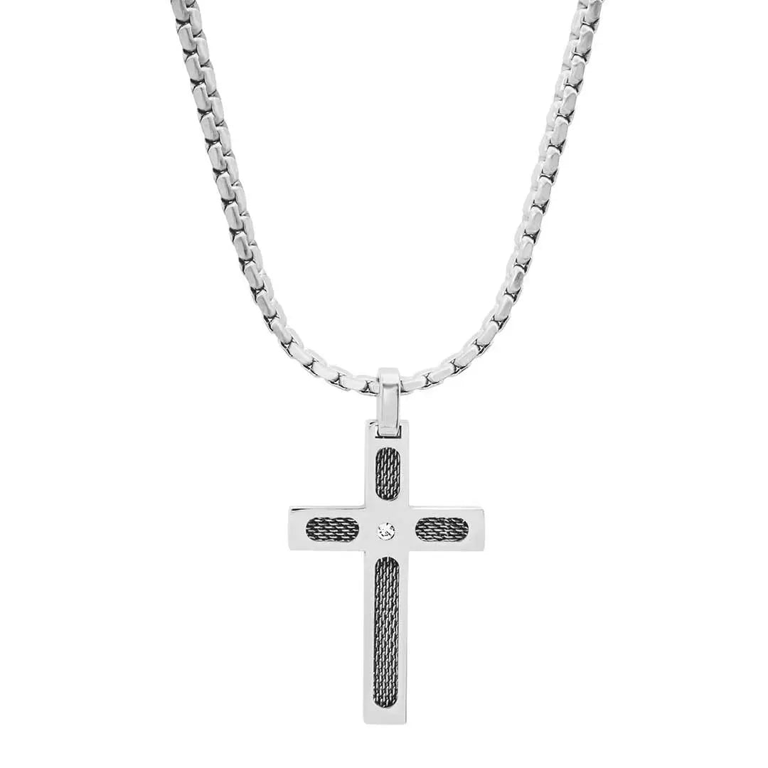 Steeltime Diamond Cross Pendant Necklace for Women - 14K Gold Plated Religious Jewelry Gift for Baptism, Confirmation & Everyday Wear