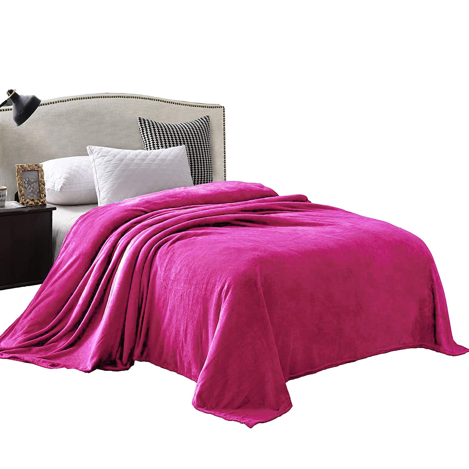 Luxury Velvet Plush California Queen Sheet Set - 4 Piece 190 GSM Hot Pink Fleece Bedding (Flat Sheet, Fitted Sheet 19