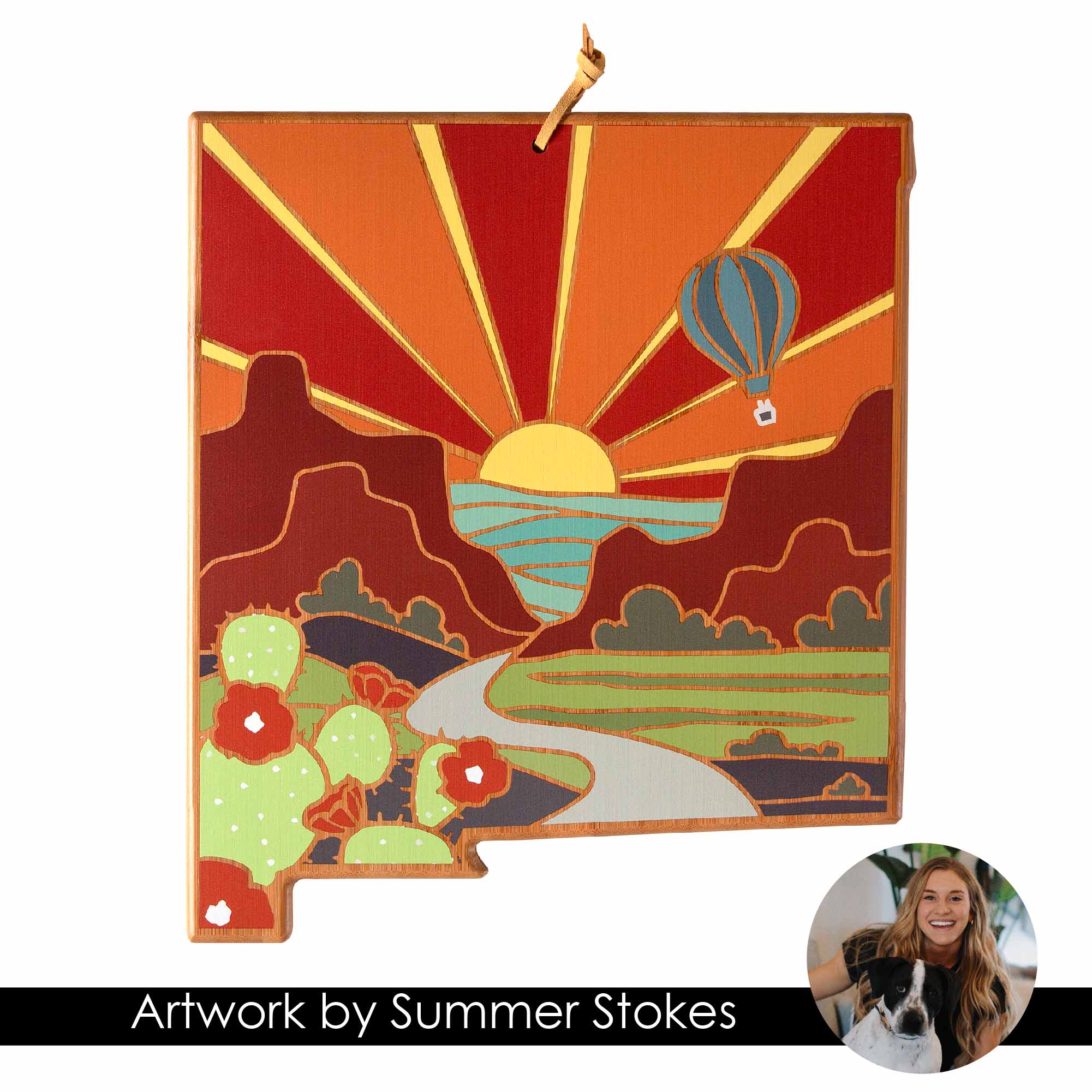 Handcrafted New Mexico Themed Wooden Cutting Board with Summer Stokes Artwork - Perfect for Kitchen Decor & Unique Gifts