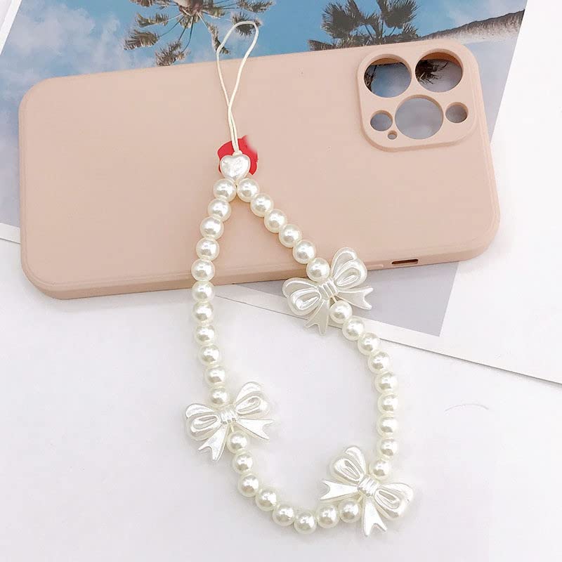 Beaded Phone Lanyard Wrist Strap - Kawaii Bow Pearl Charm Strap for Women & Girls, Handmade Bracelet Keychain for Phone - Perfect for Work, School & Travel Accessories