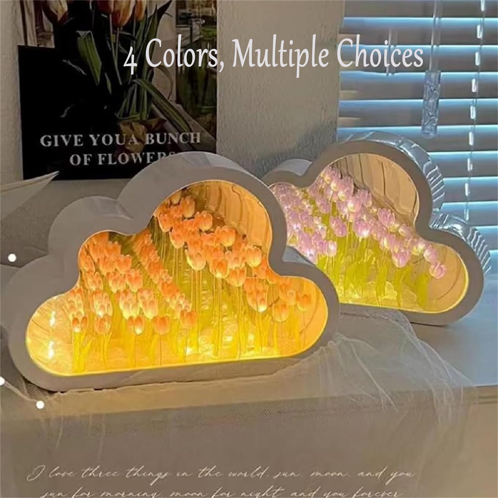 Infinity Tulip Mirror LED Night Light - Yellow Petal Cloud Mirror Lamp for Bedroom, Nursery, Living Room Decor | Dimmable Modern Home Lighting Gift Idea