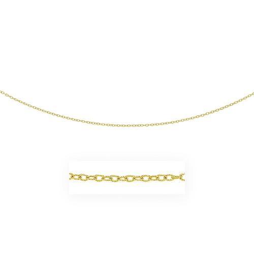 2.5mm 14k Yellow Gold Textured Link Pendant Chain Necklace - 16 Inch Length for Women, Gift for Her, Perfect for Layering or Everyday Wear