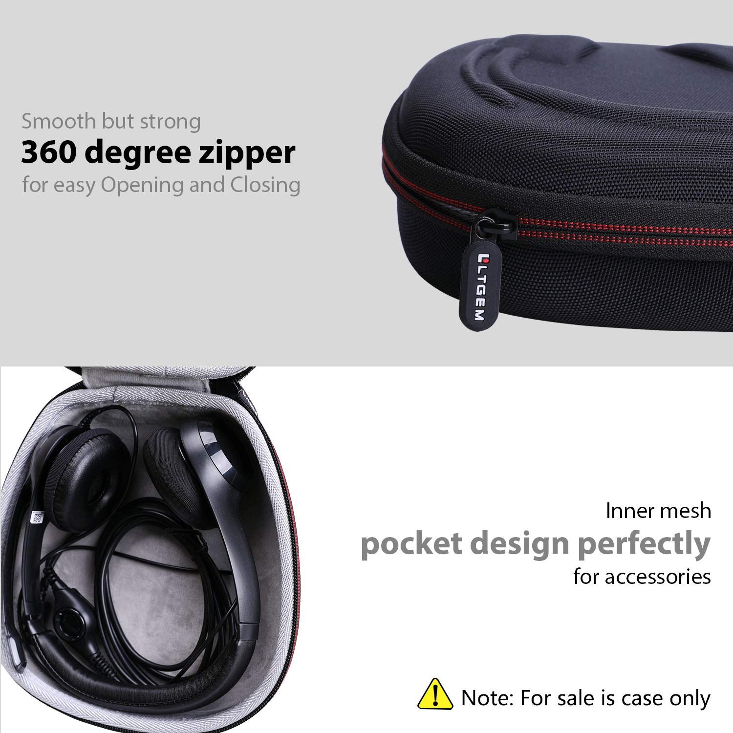 LTGEM Hard Protective Headphone Case for Logitech H390 H430 H570e Zone 300 301 & JLab Go Work JIAMQISHI EAGLEND Headsets - Durable Black Grey Storage Box for Travel Office Home Use