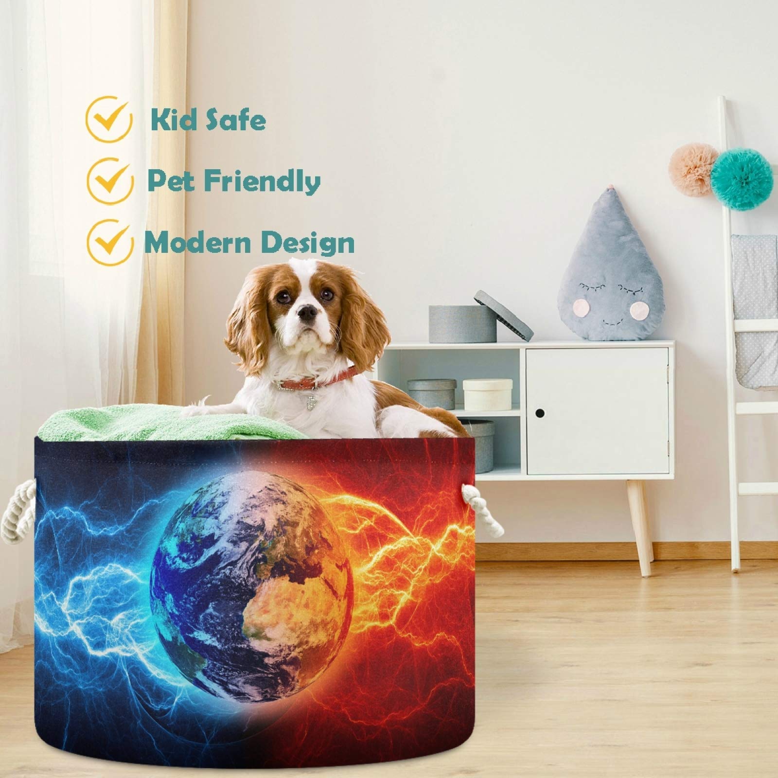 Visesunny Collapsible Storage Basket - Fire & Ice Lightning Design, Foldable Laundry Hamper for Kids Room, Nursery, Playroom, Bathroom & Living Room - Perfect for Organizing Toys, Clothes & Household Items