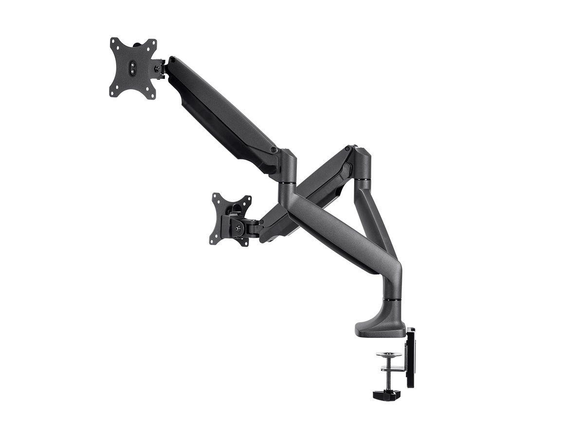 Monoprice Dual Monitor Gas Spring Desk Mount - Adjustable VESA Stand for 15-34 Inch Screens, 19.8 lbs Capacity - Ergonomic Full Motion Articulating Arm for Home Office & Gaming Setup (Black, Workstream Collection)